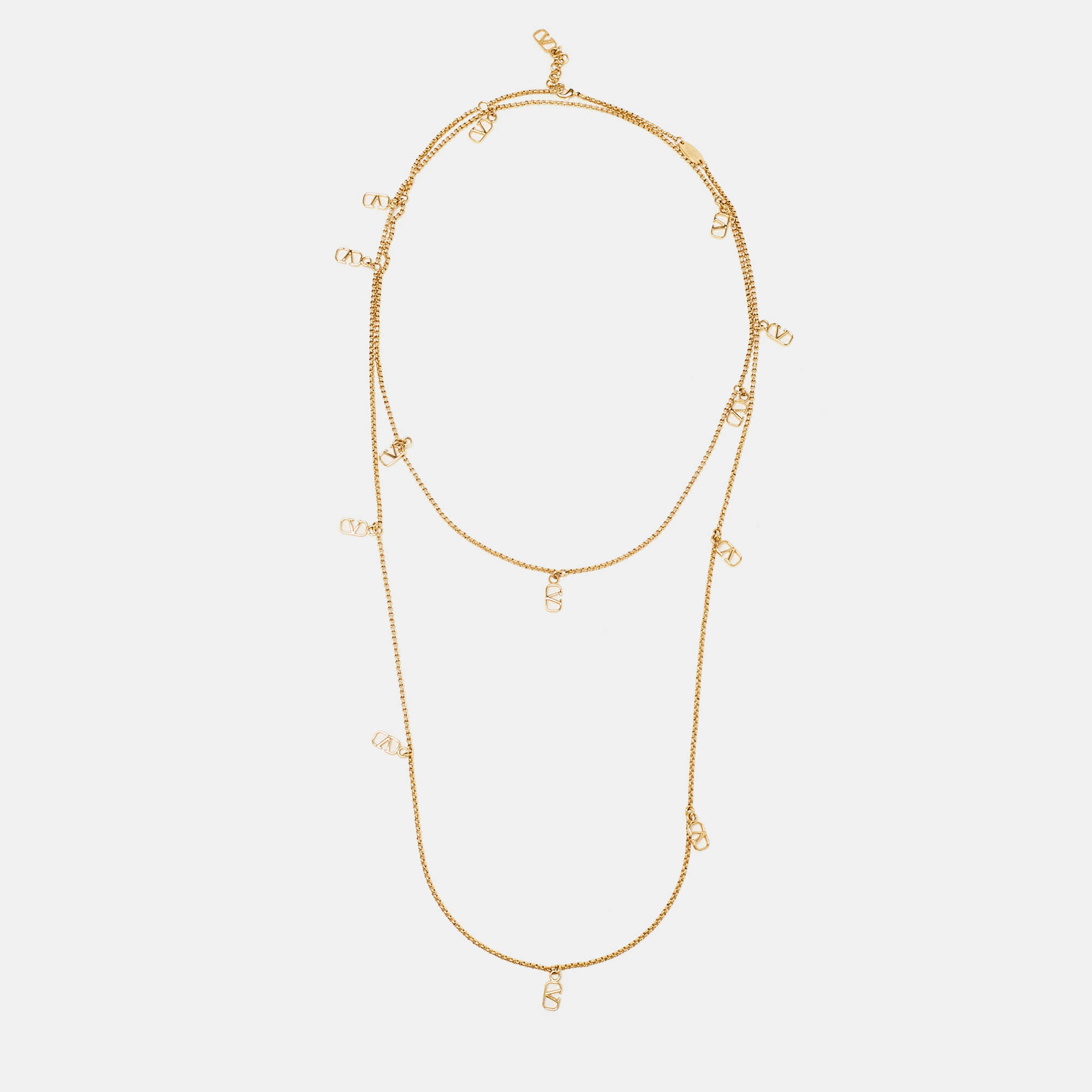 Pre Owned Valentino Vlogo Gold Tone Long Necklace