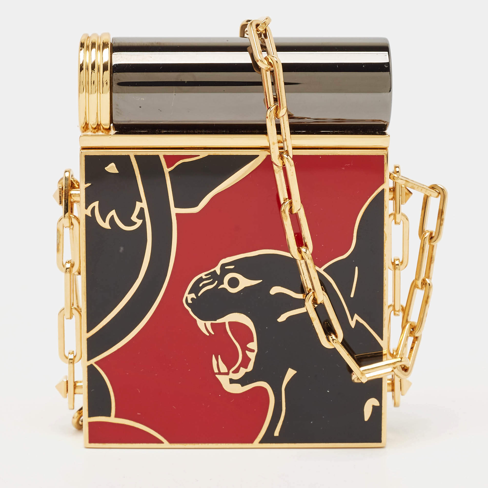 Valentino Black/Red Enamel Panther Lipstick & Mirror Minaudiere