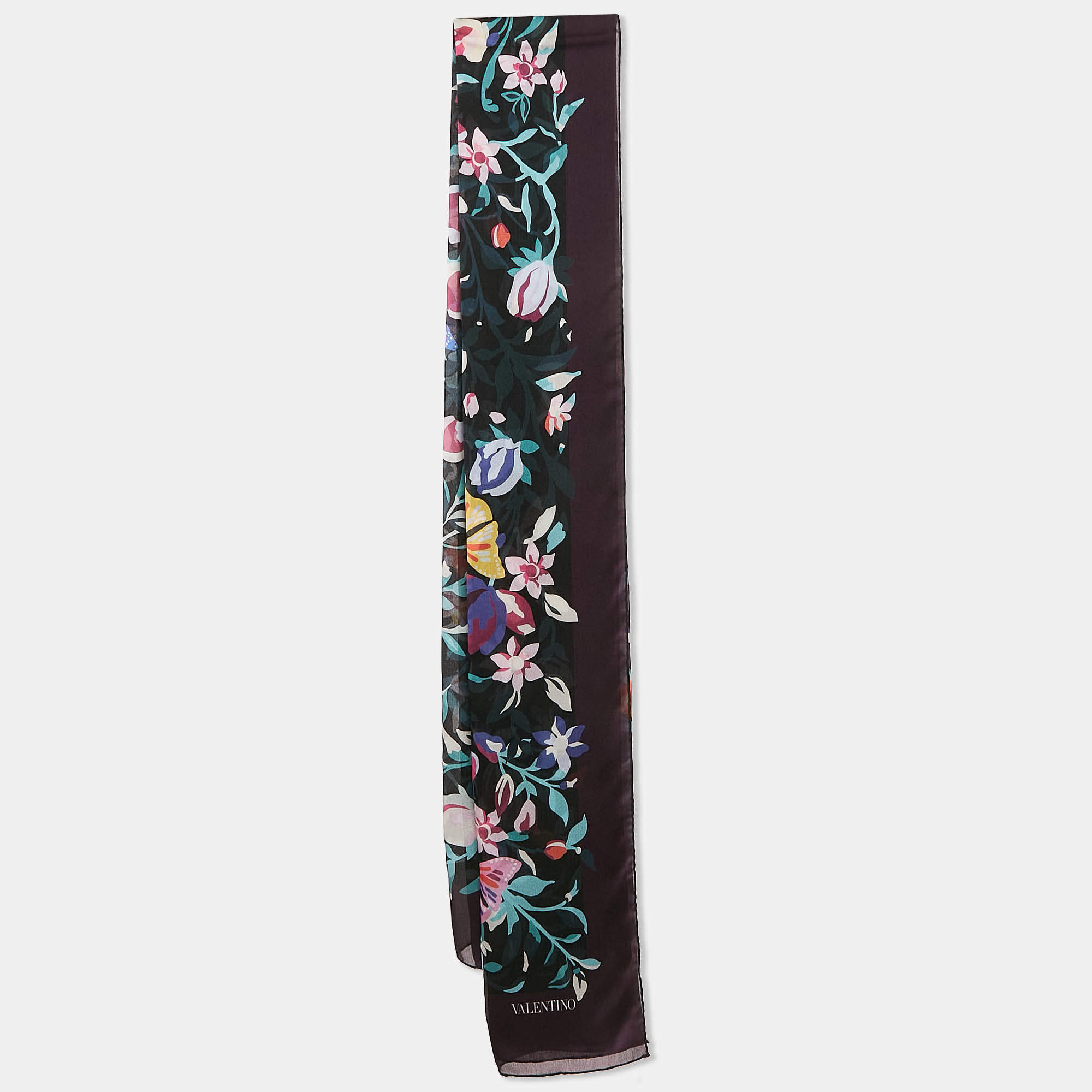 Pre Owned Valentino Multicolor Floral Print Silk Scarf