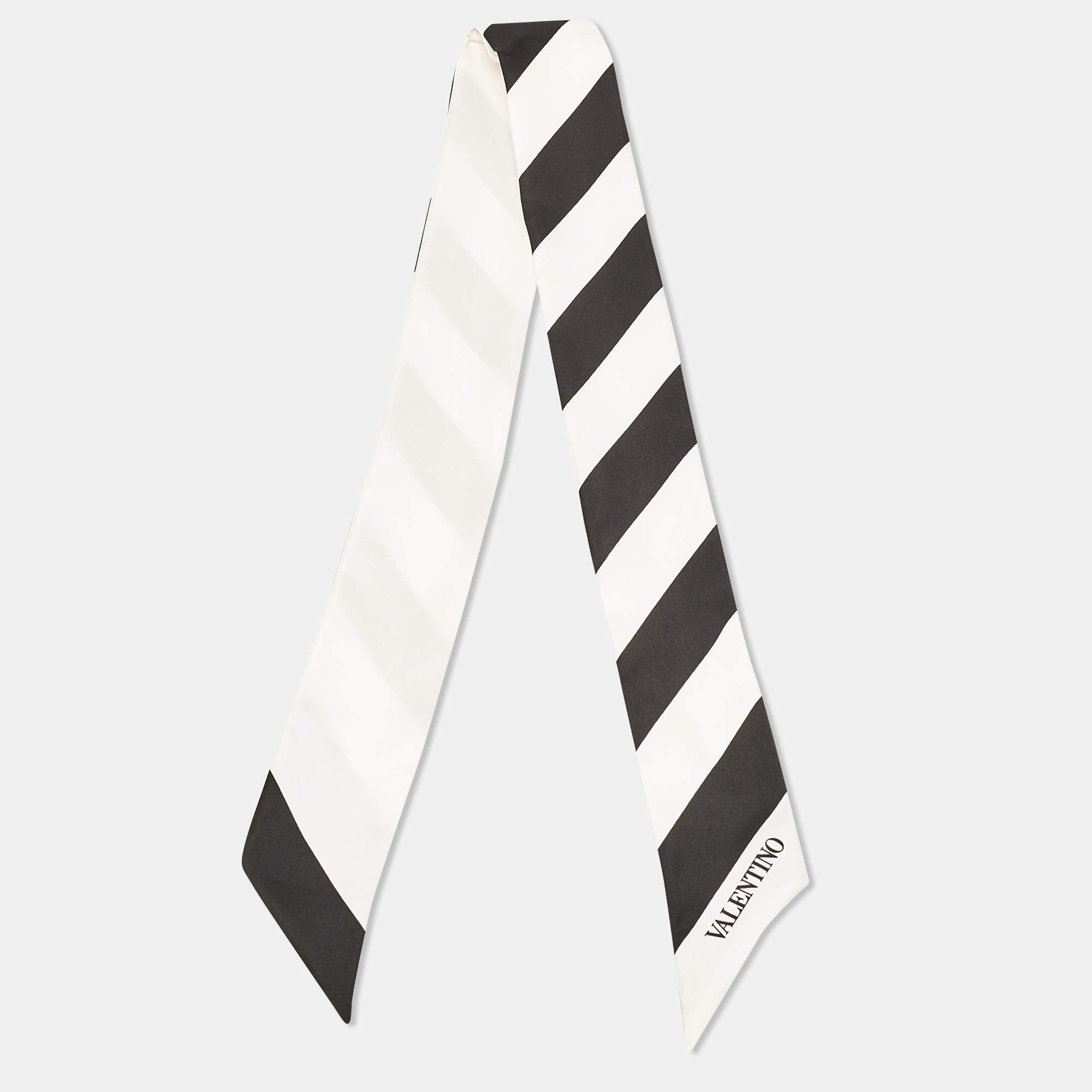 Pre Owned Valentino Black/White Striped Silk Bandeau Scarf