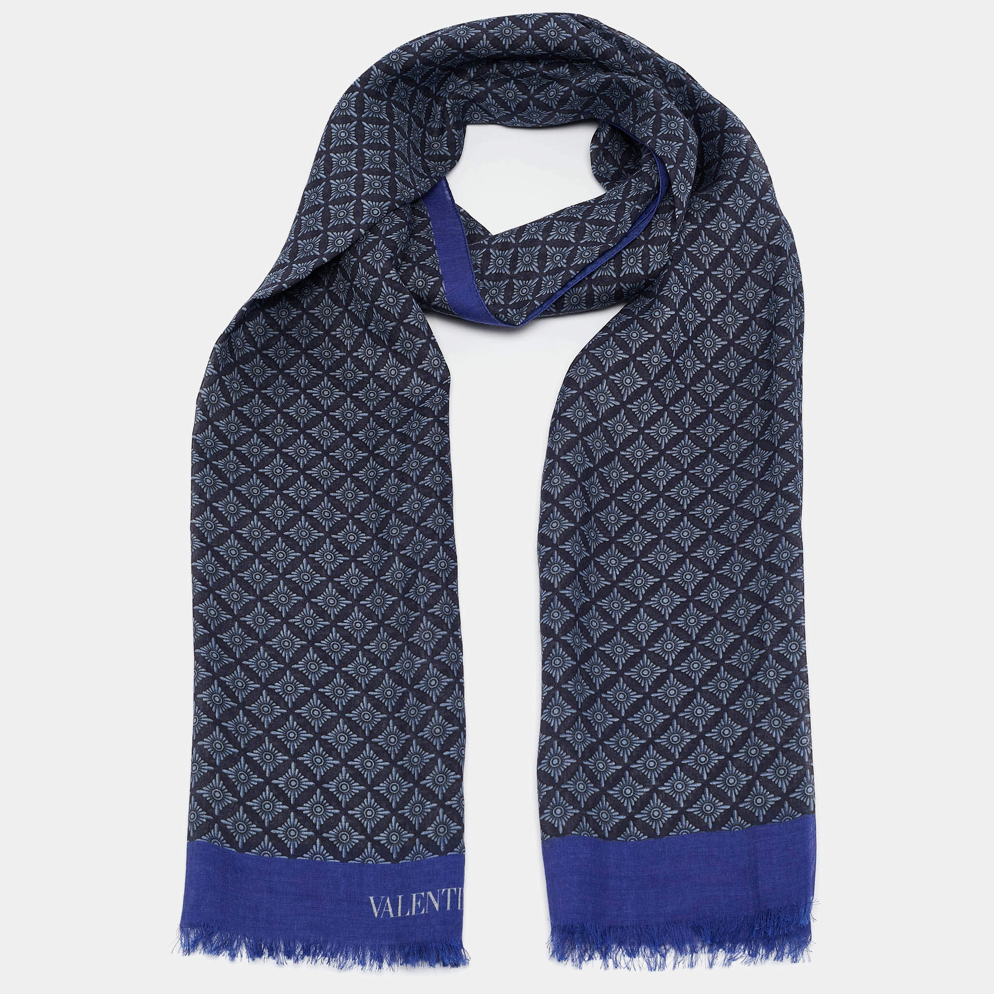Valentino Black & Gold Chain Link Print Silk Scarf Valentino
