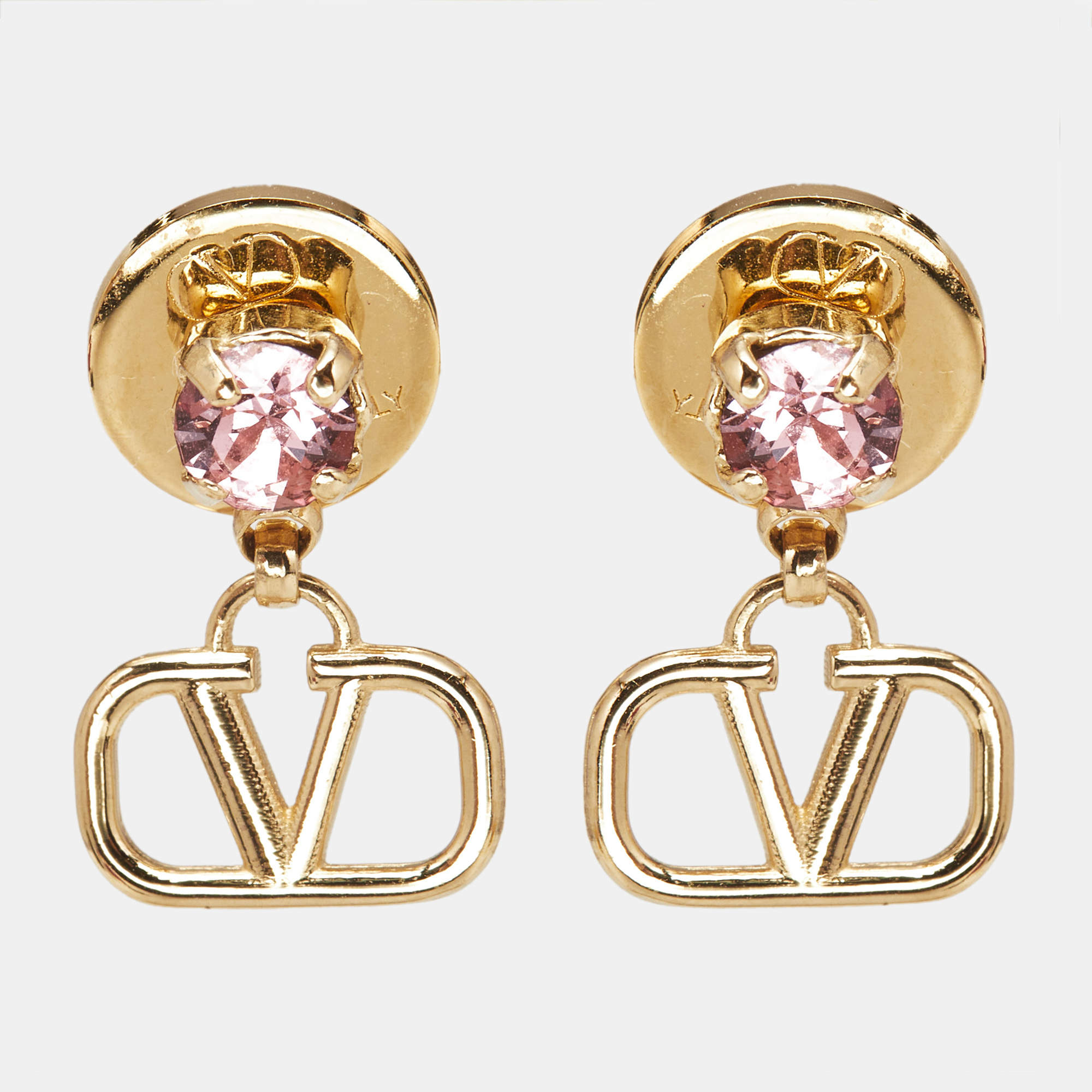 مملوكة مسبقًا Valentino VLogo Crystals Gold Tone Earrings