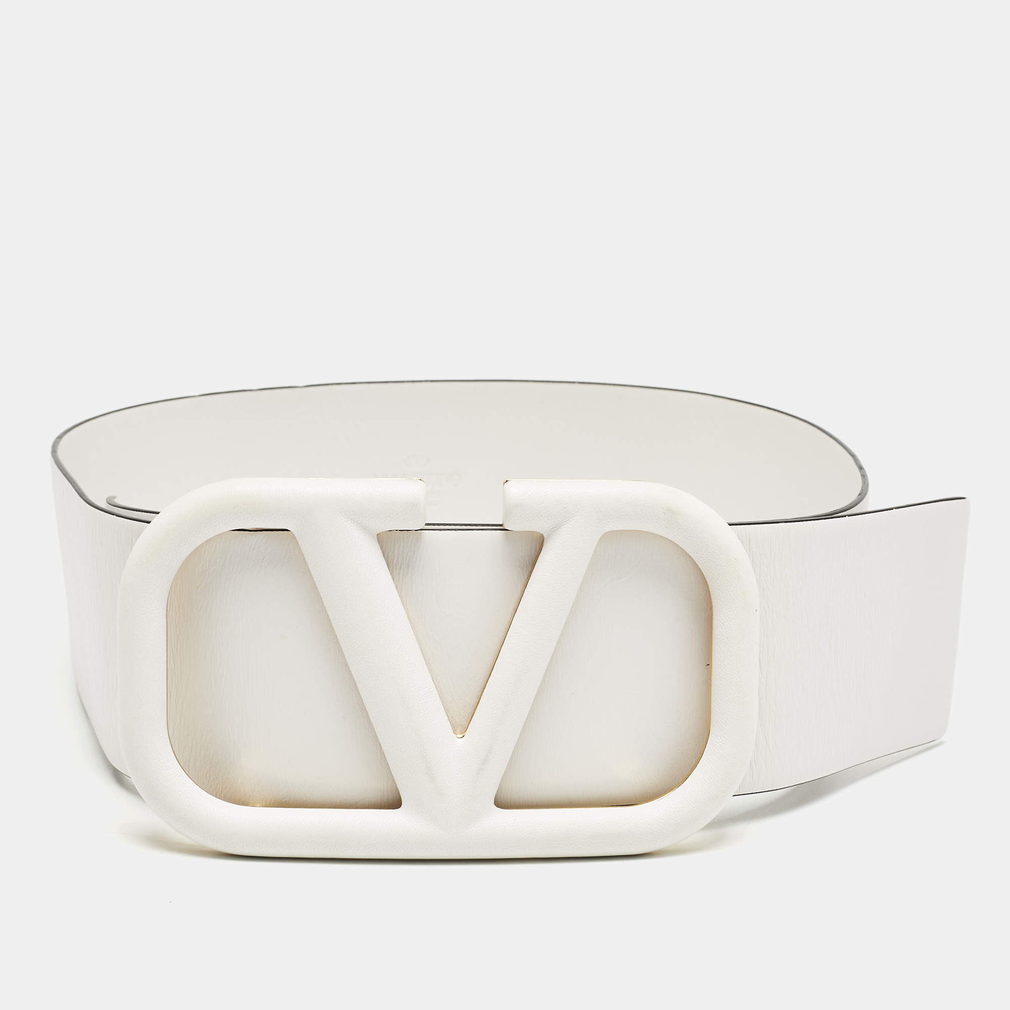 Valentino White Leather VLogo Wide Waist Belt 75CM