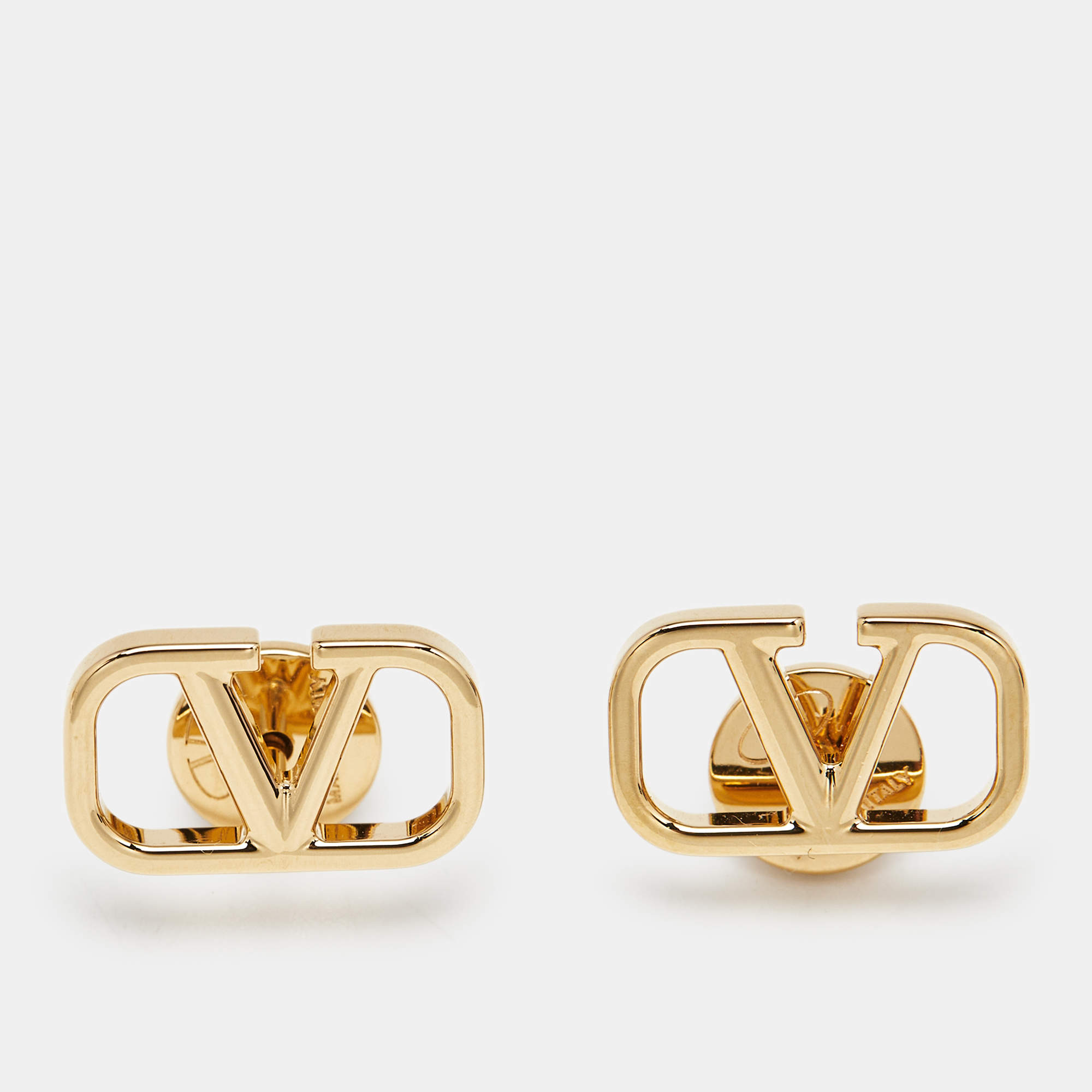 Pre Owned Valentino Vlogo Gold Tone Earrings