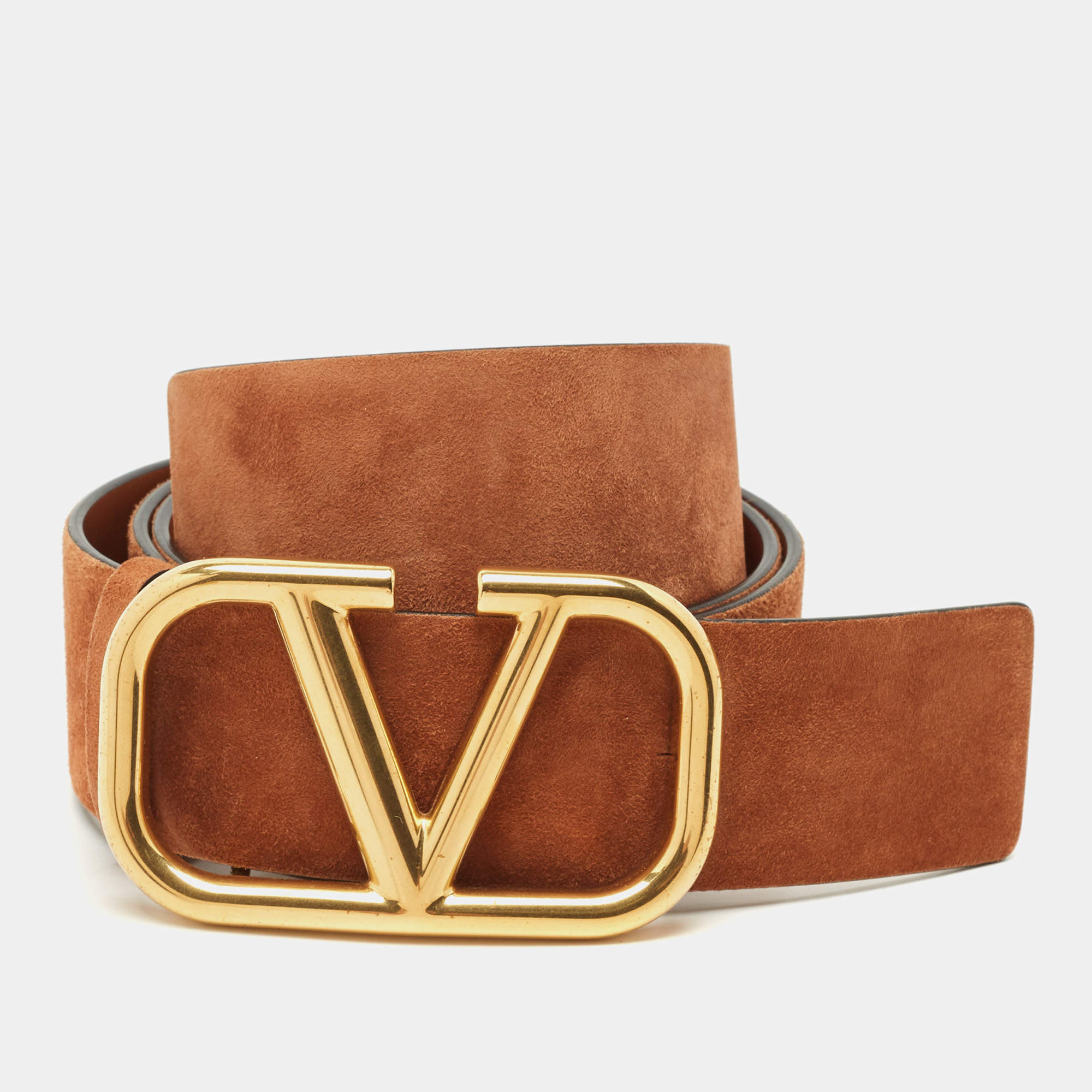 Valentino Brown Suede and Leather VLogo Belt Size 85 CM