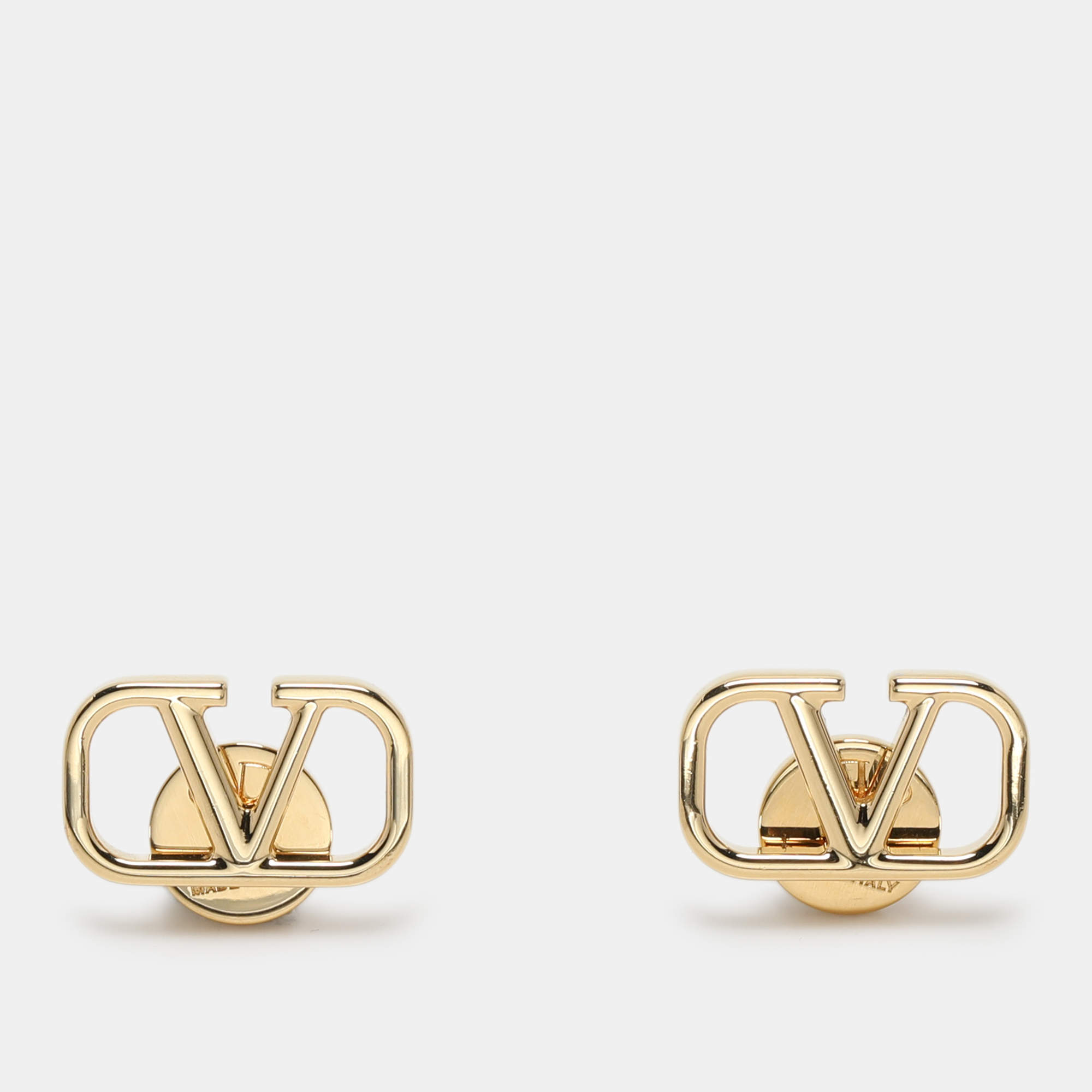 Pre Owned Valentino Gold Tone Metal VLogo Stud Earrings