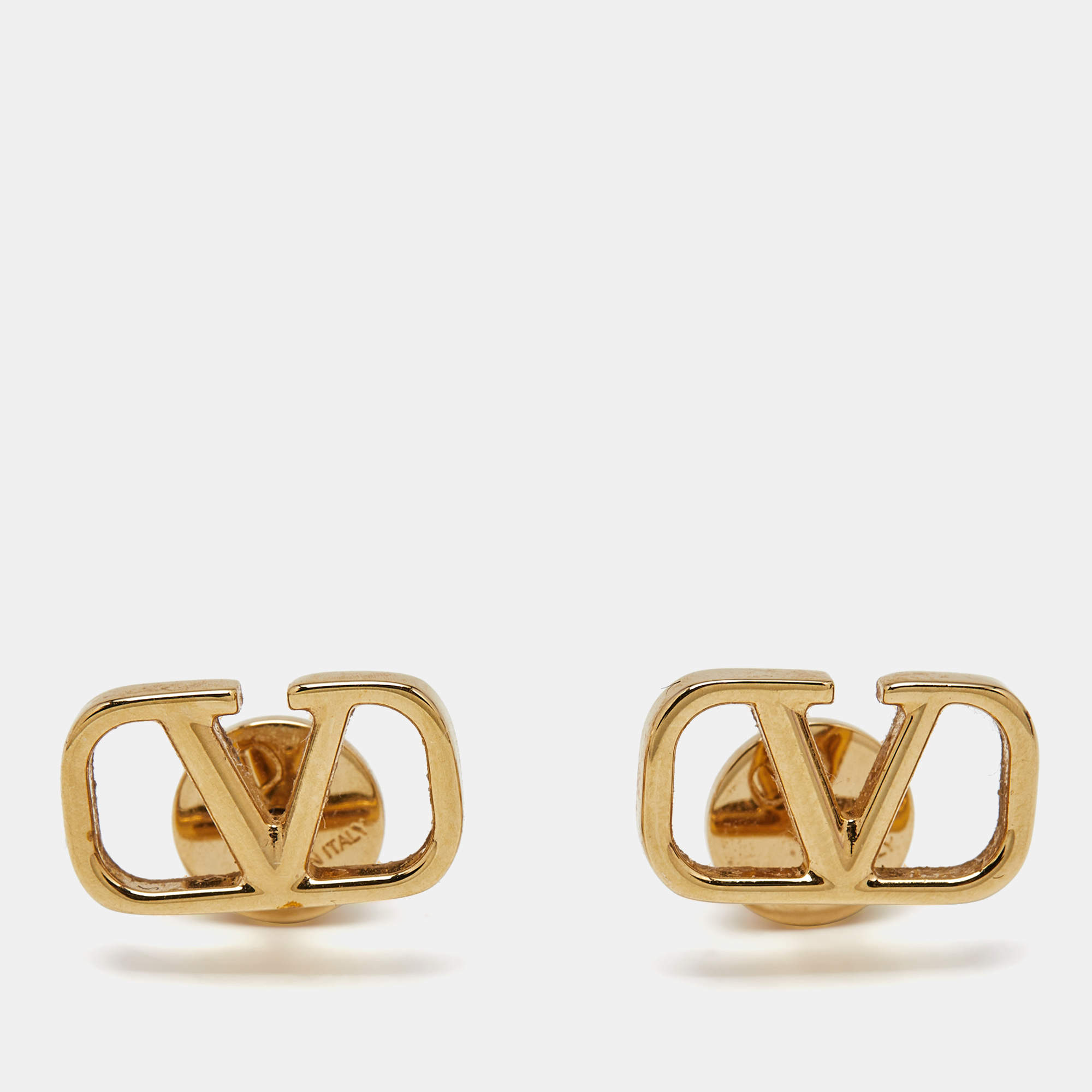 Pre Owned Valentino Vlogo Gold Tone Earrings