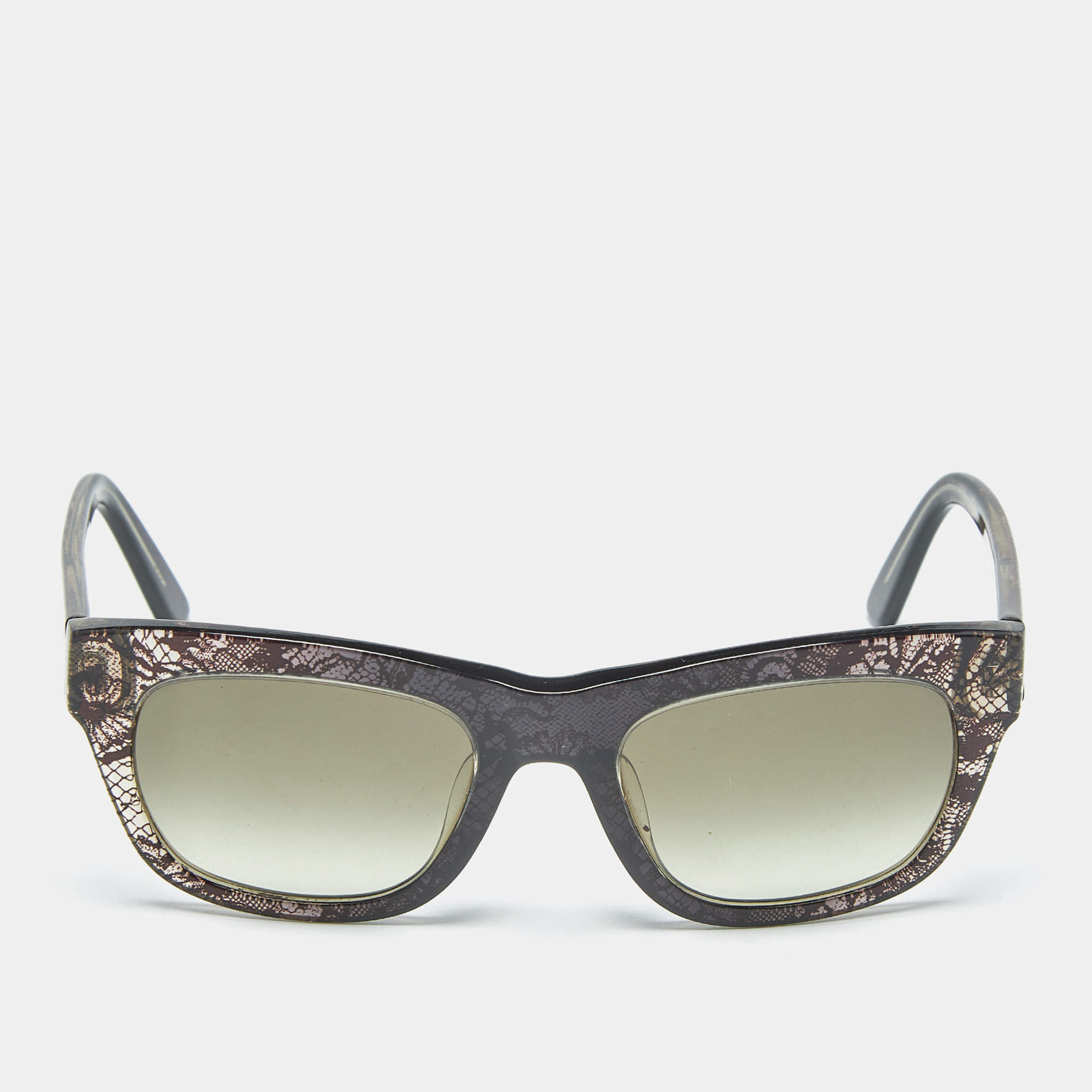Pre Owned Valentino Black/Grey Gradient V611S Lace Print Square Sunglasses