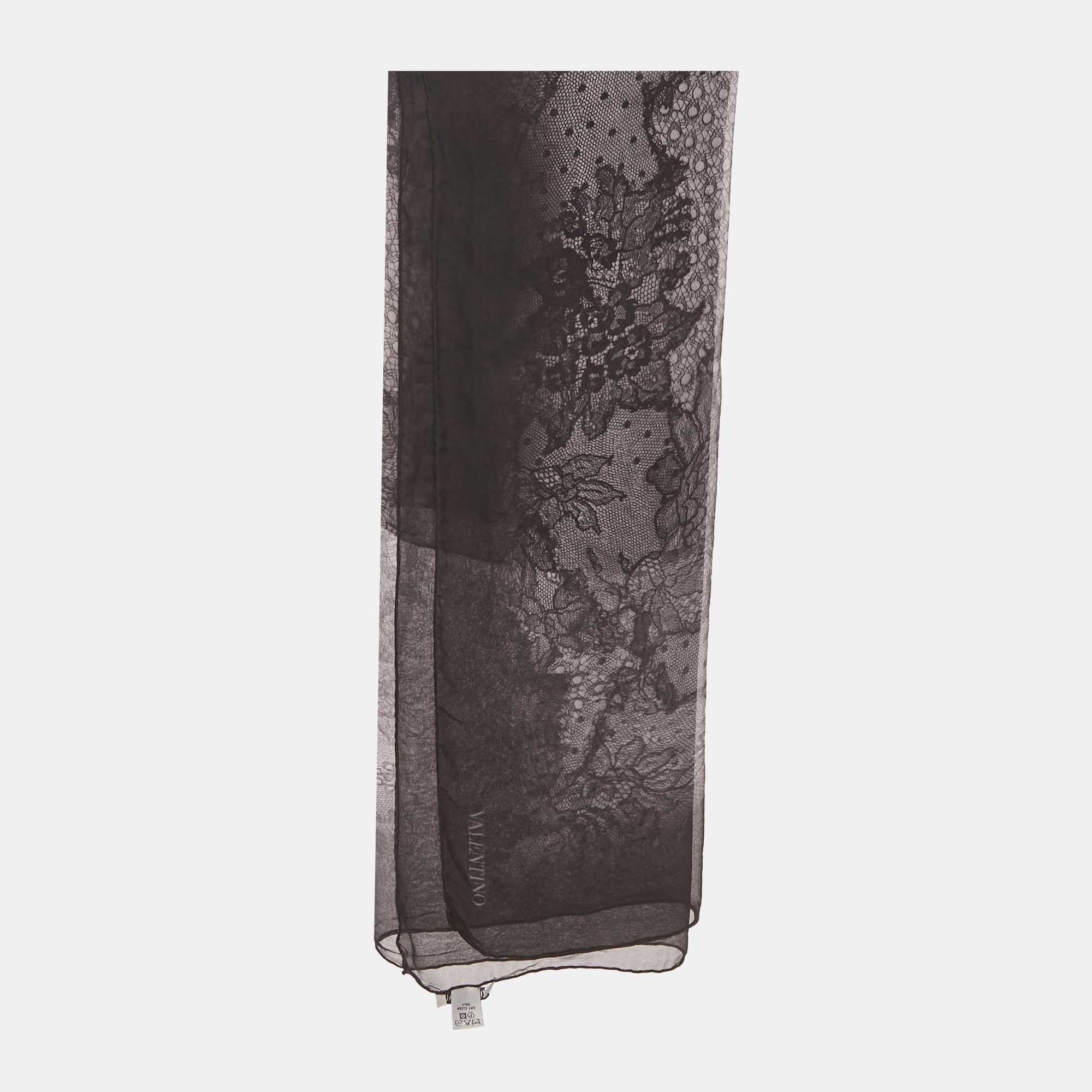 Pre Owned Valentino Black Printed Silk Square Scarf 