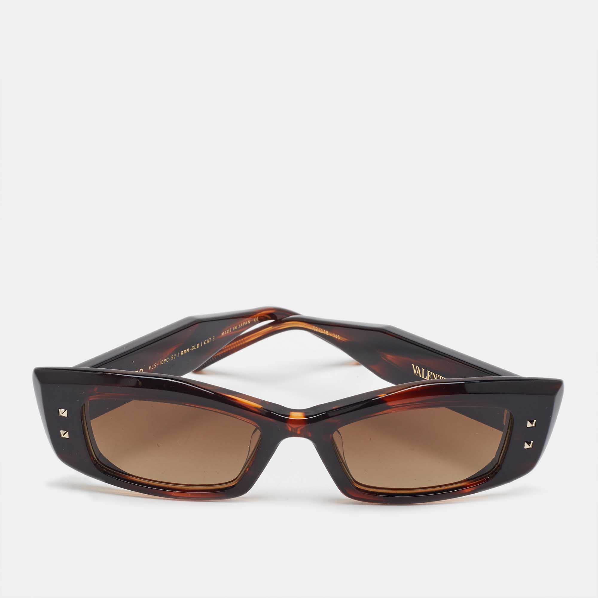 Pre Owned Valentino Brown VLS 109C V Quatro Frame Cat Eye Sunglasses