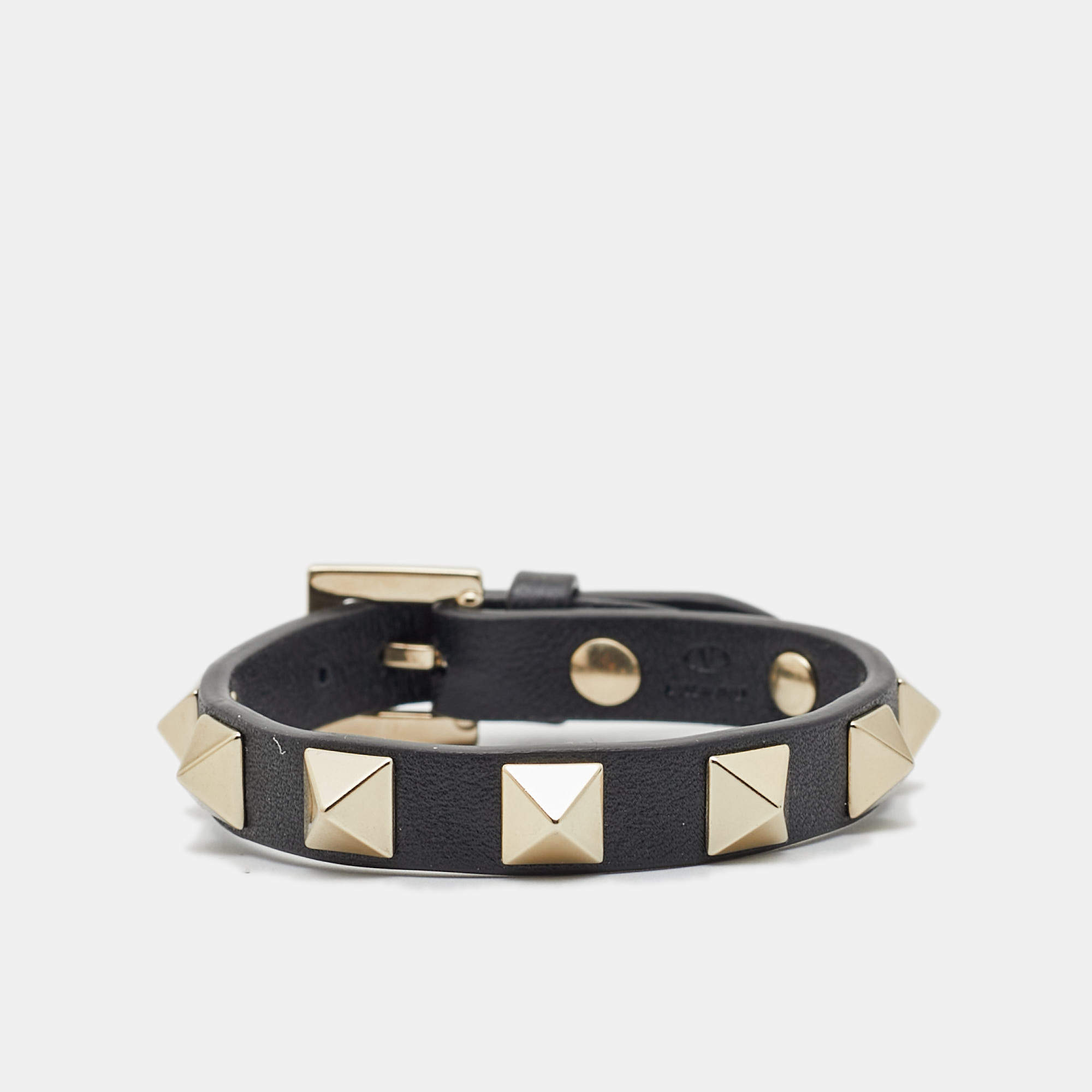 Pre Owned Valentino Rockstud Leather Gold Tone Bracelet