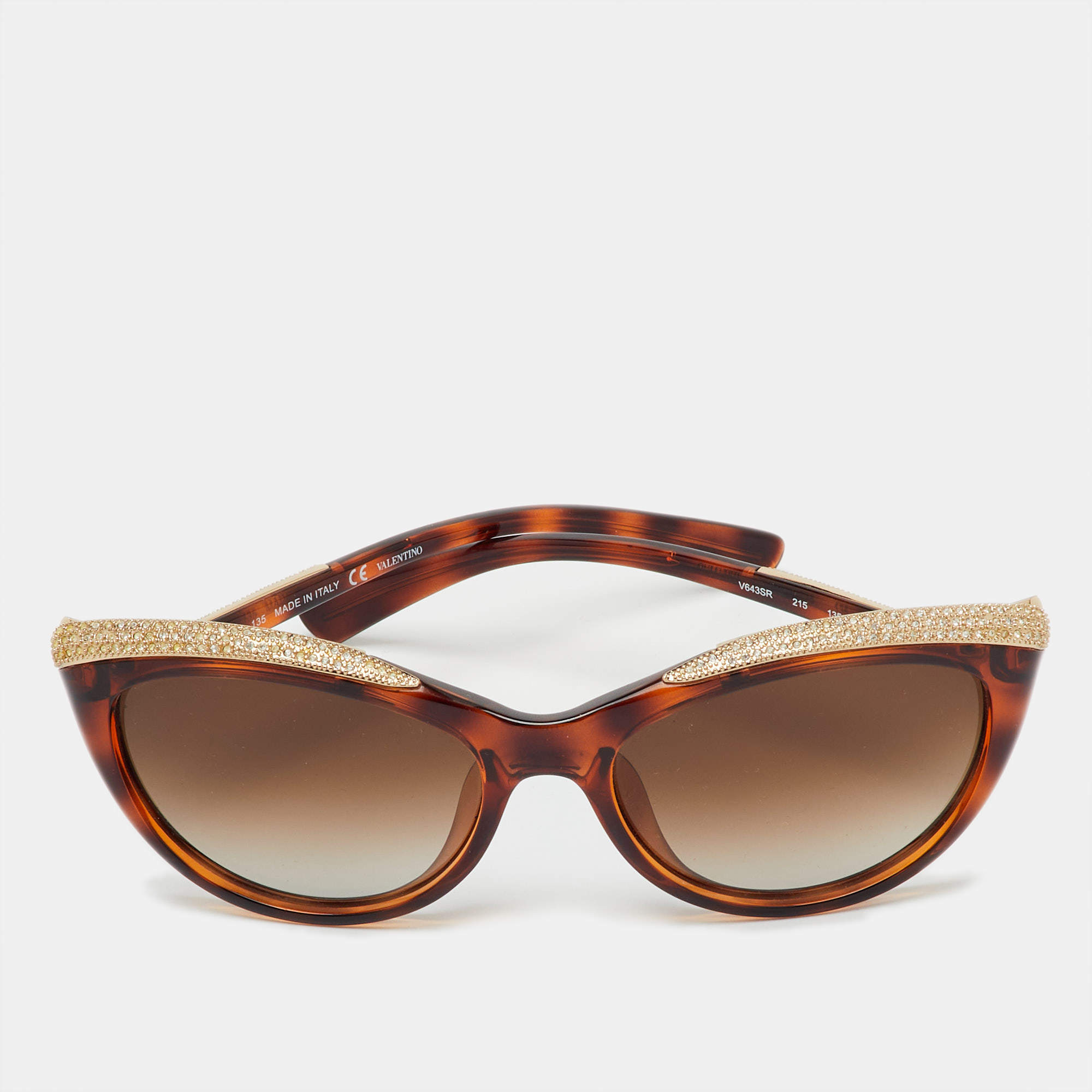 Pre Owned Valentino Havana/Brown Gradient V643SR Crystal Cat-Eye Sunglasses