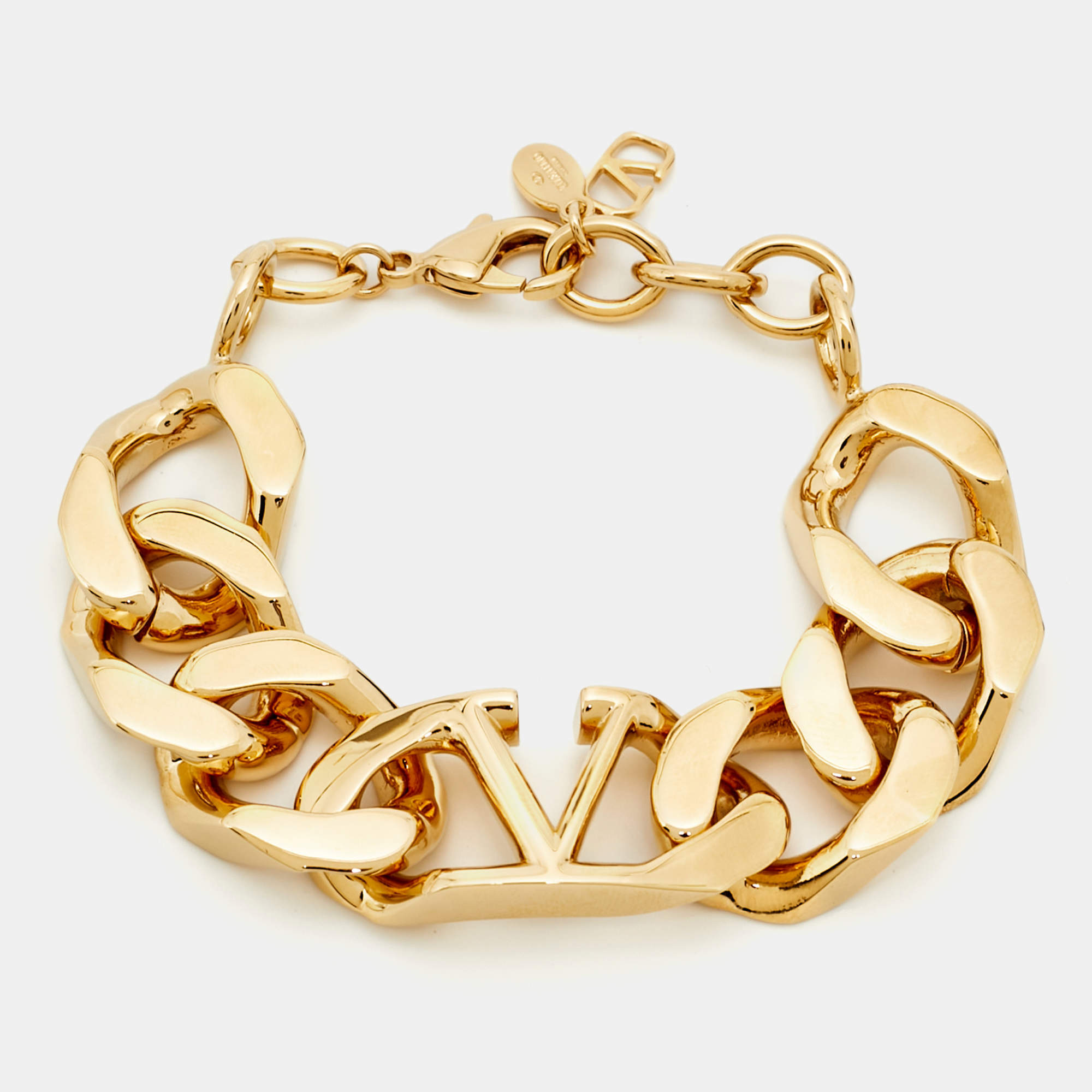 Pre Owned Valentino Chunky Vlogo Gold Tone Chain Link Bracelet
