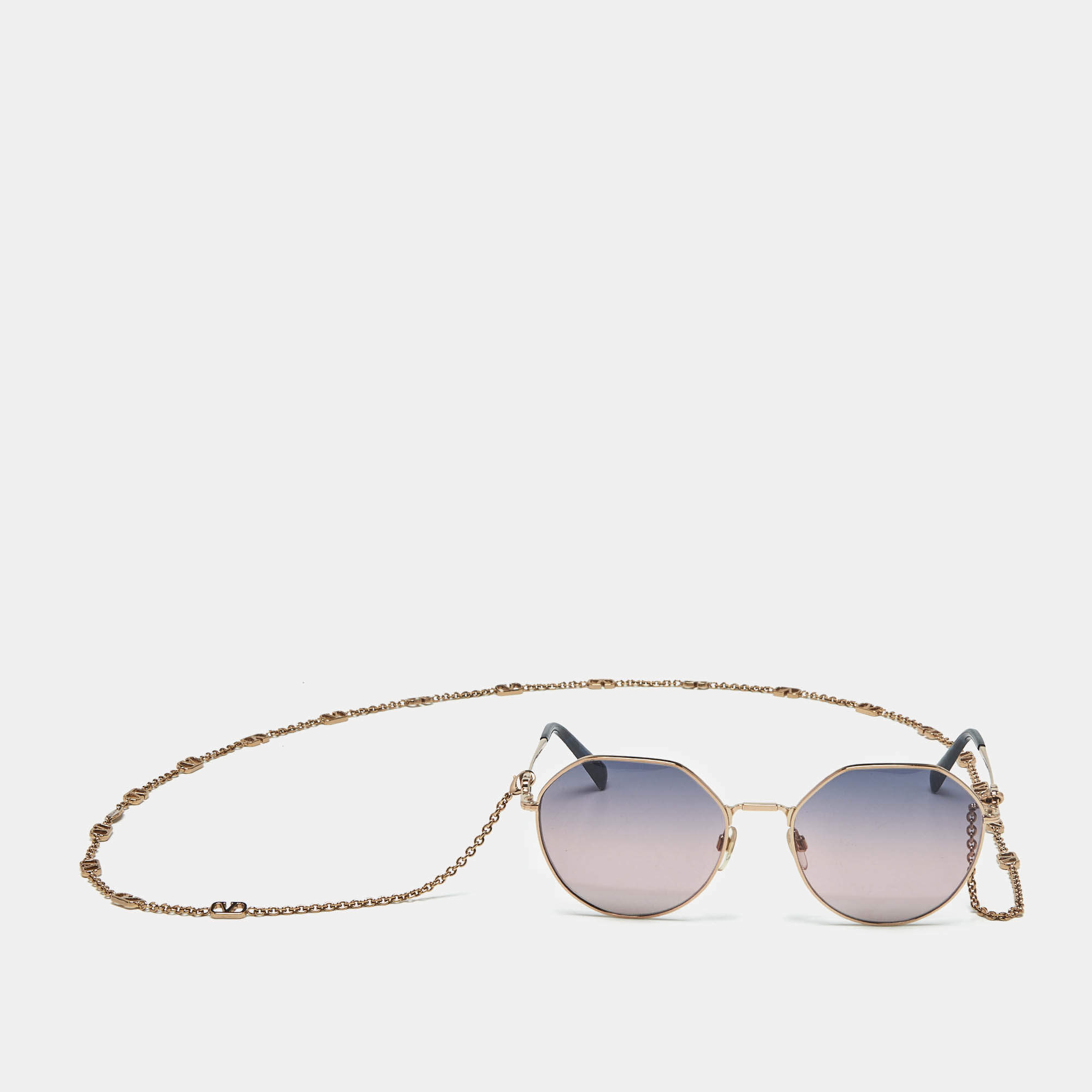 مملوكة مسبقًا Valentino Blue/Pink Gradient VA 2043 Vlogo Chain Geometric Sunglasses