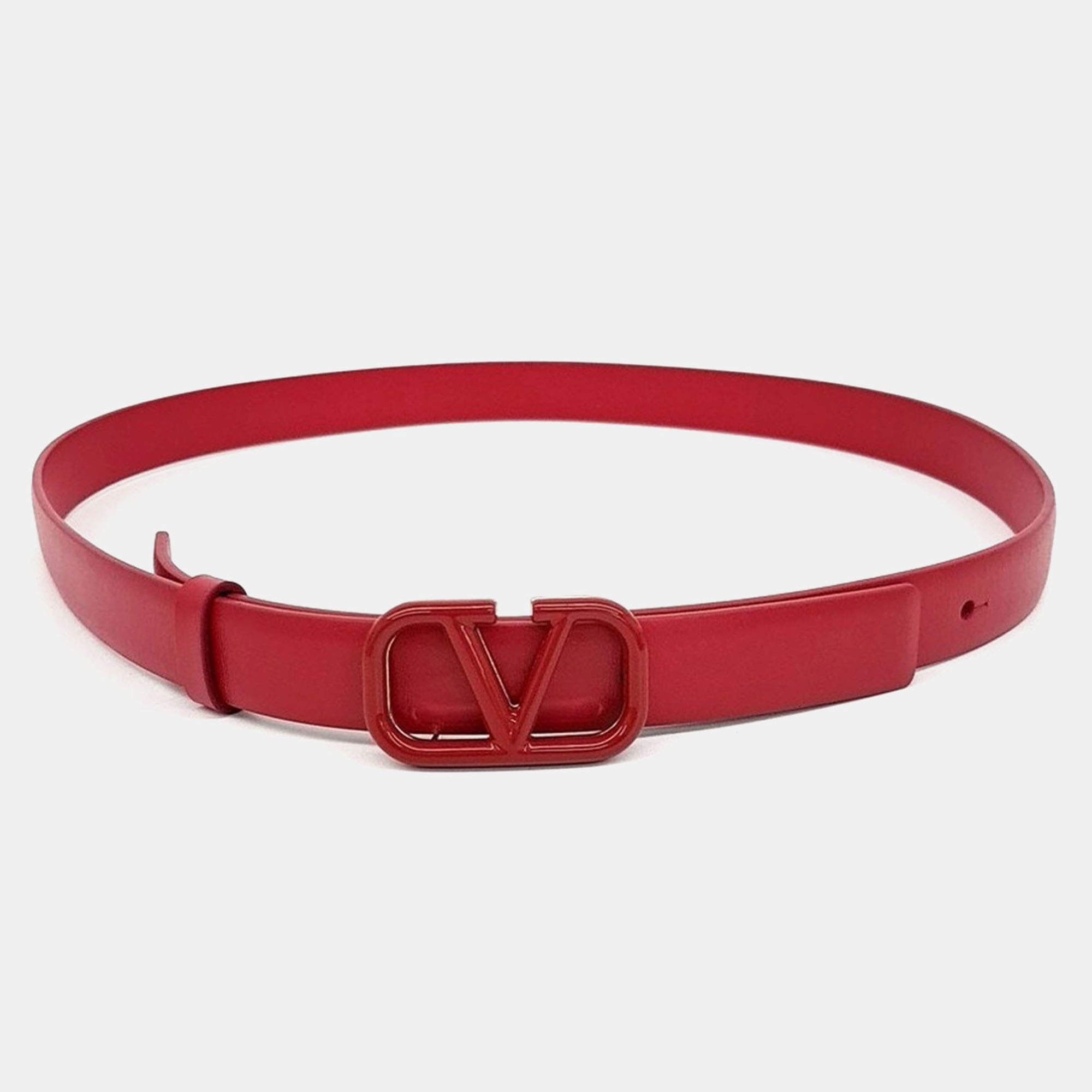 Pre Owned Valentino Red Leather V-logo belt