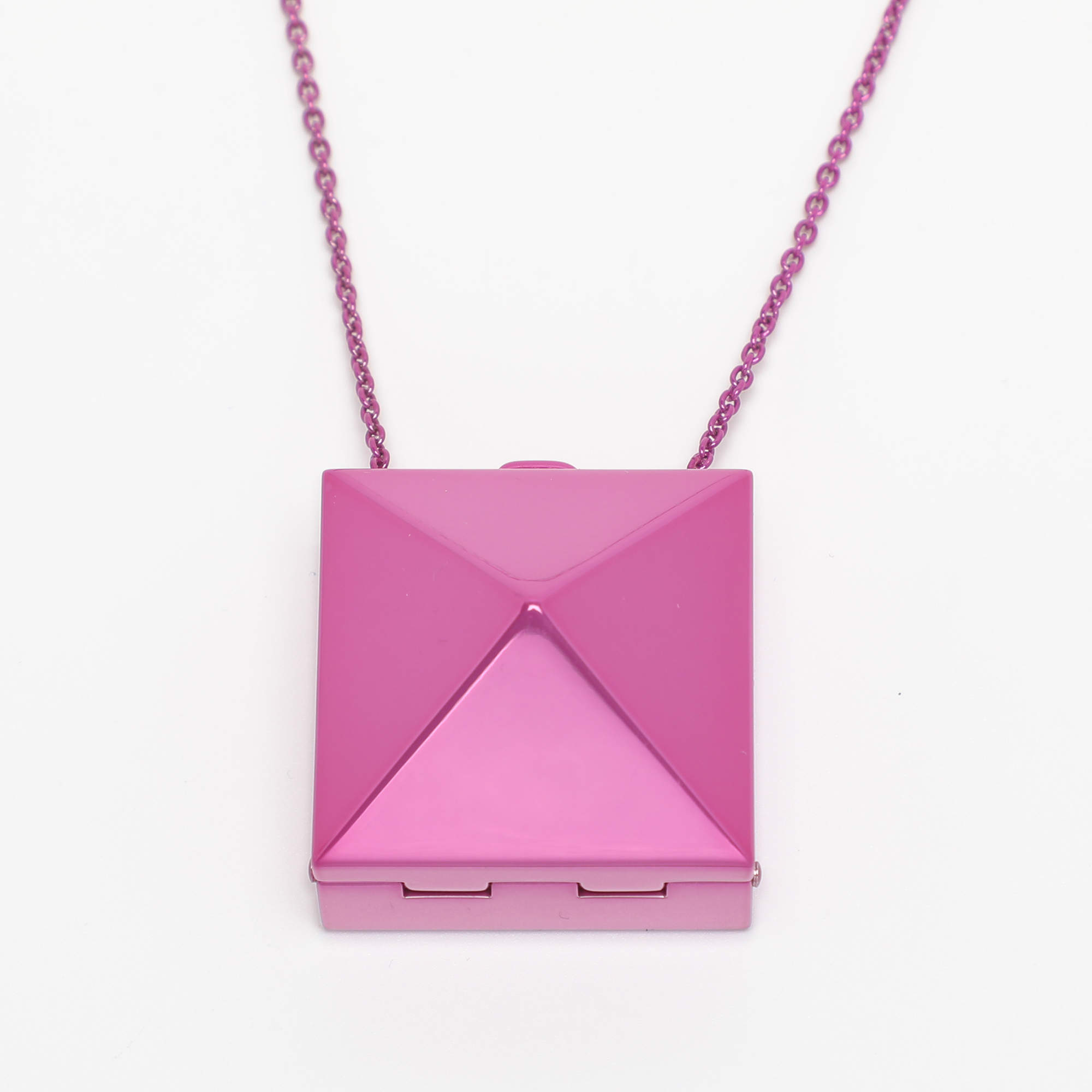 Pre Owned قلادة فالنتينو سلسلة بندول بوكس مرآة روكستاد وردي أرجواني