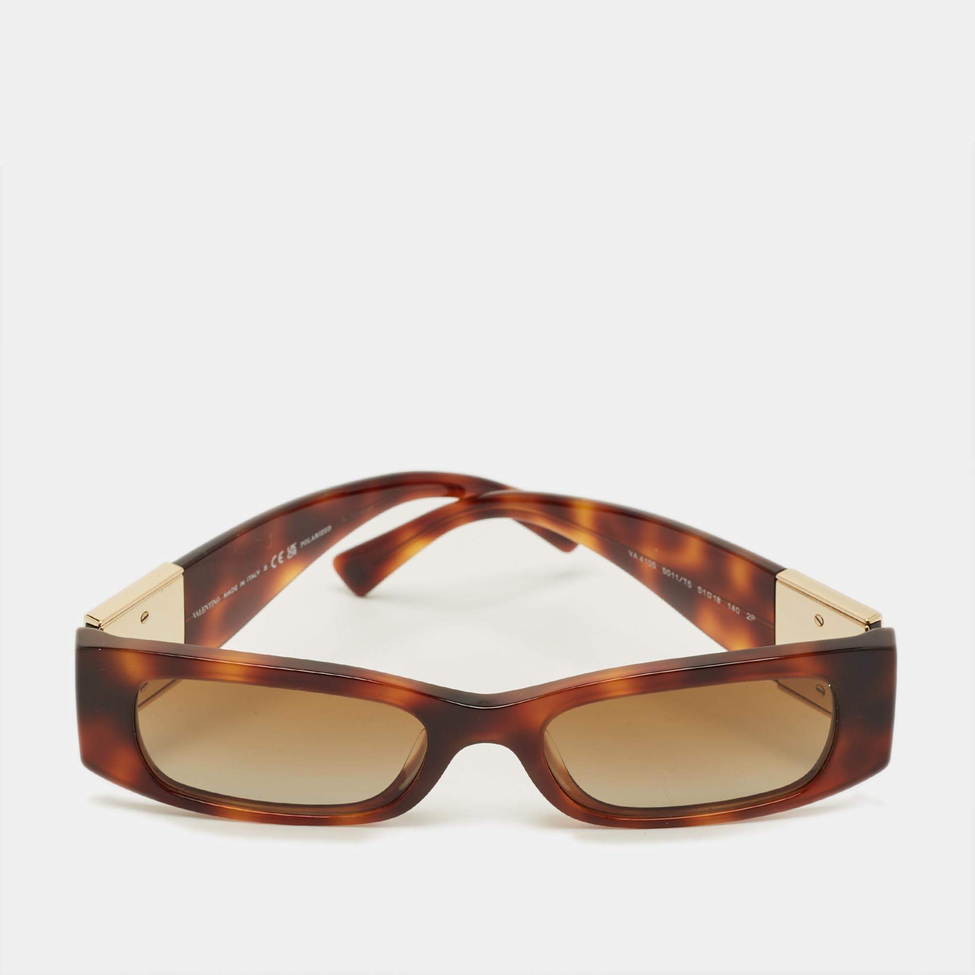 مملوكة مسبقًا Valentino Tortoise Brown VA 4105 One Stud Rectangle Sunglasses