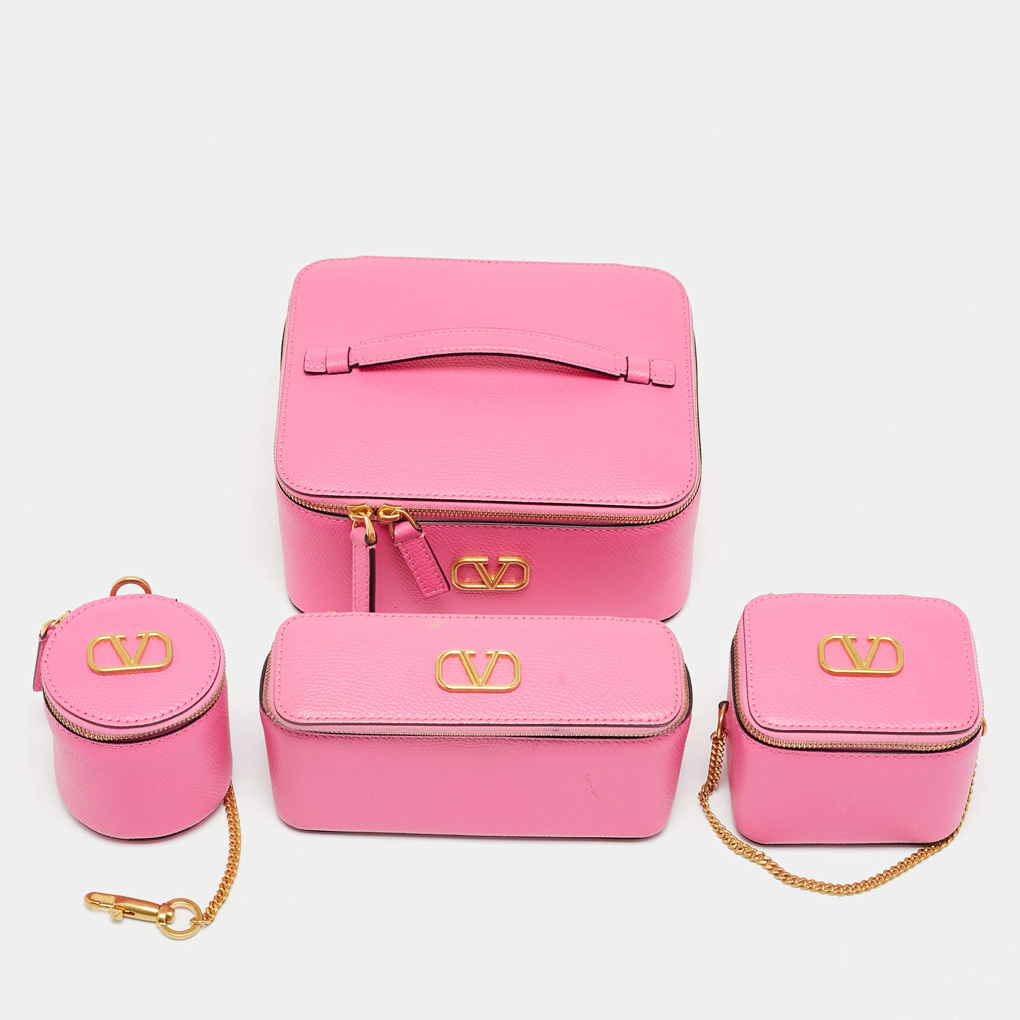 مملوكة مسبقًا Valentino VLogo Pink Leather Cosmetic Case Set
