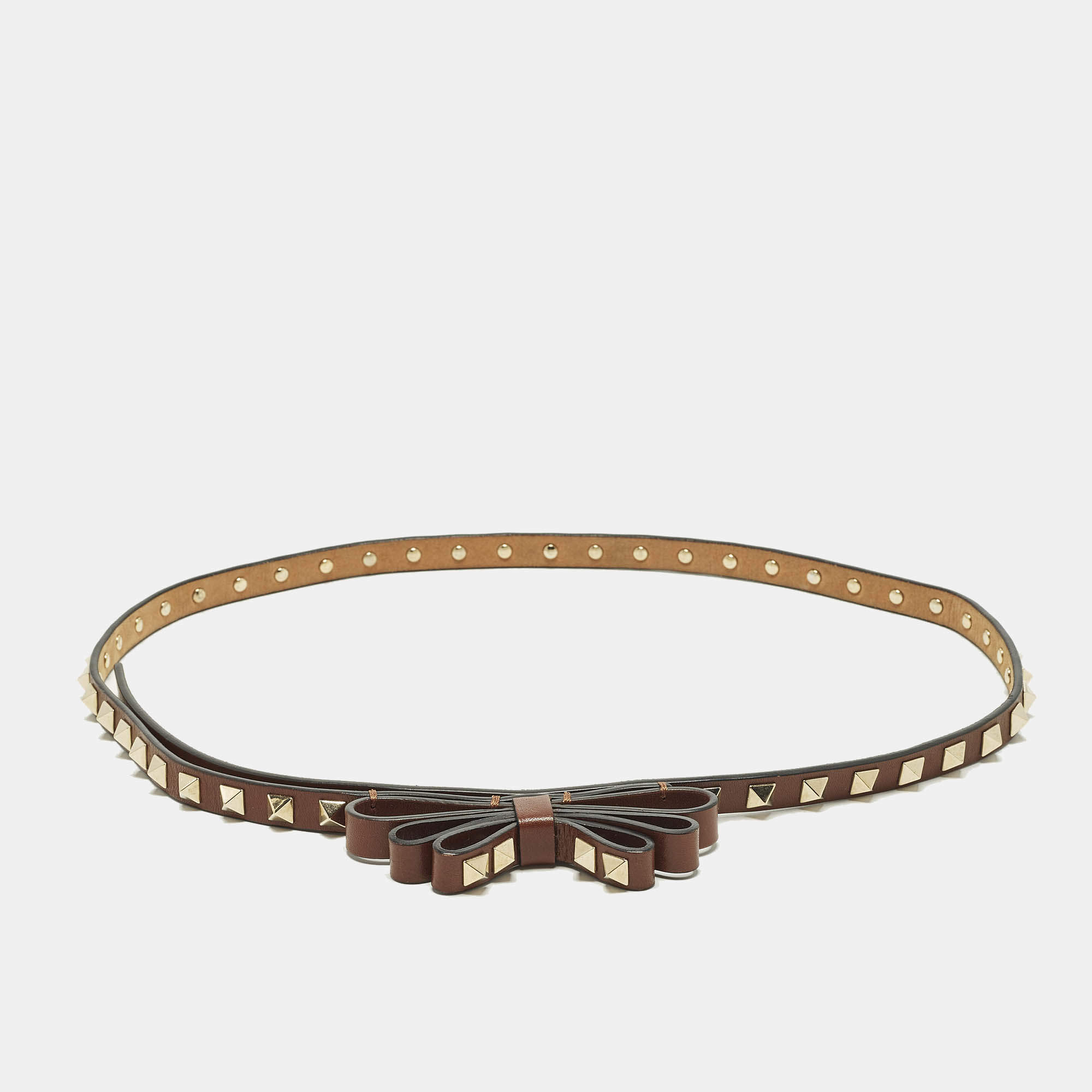 مملوكة مسبقًا Valentino Bow 80CM Slim Belt Brown Leather