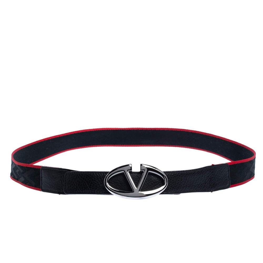 مملوكة مسبقًا حزام فالنتينو بلانتينو كانفاس وجلد أحمر وأسود بالشعار مقاس 110 سم