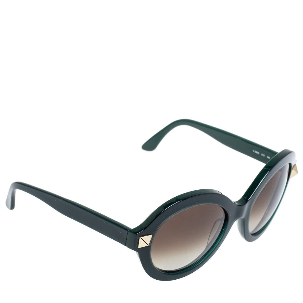 Pre Owned Valentino Green/ Brown Gradient Rockstud V 696S Round Sunglasses