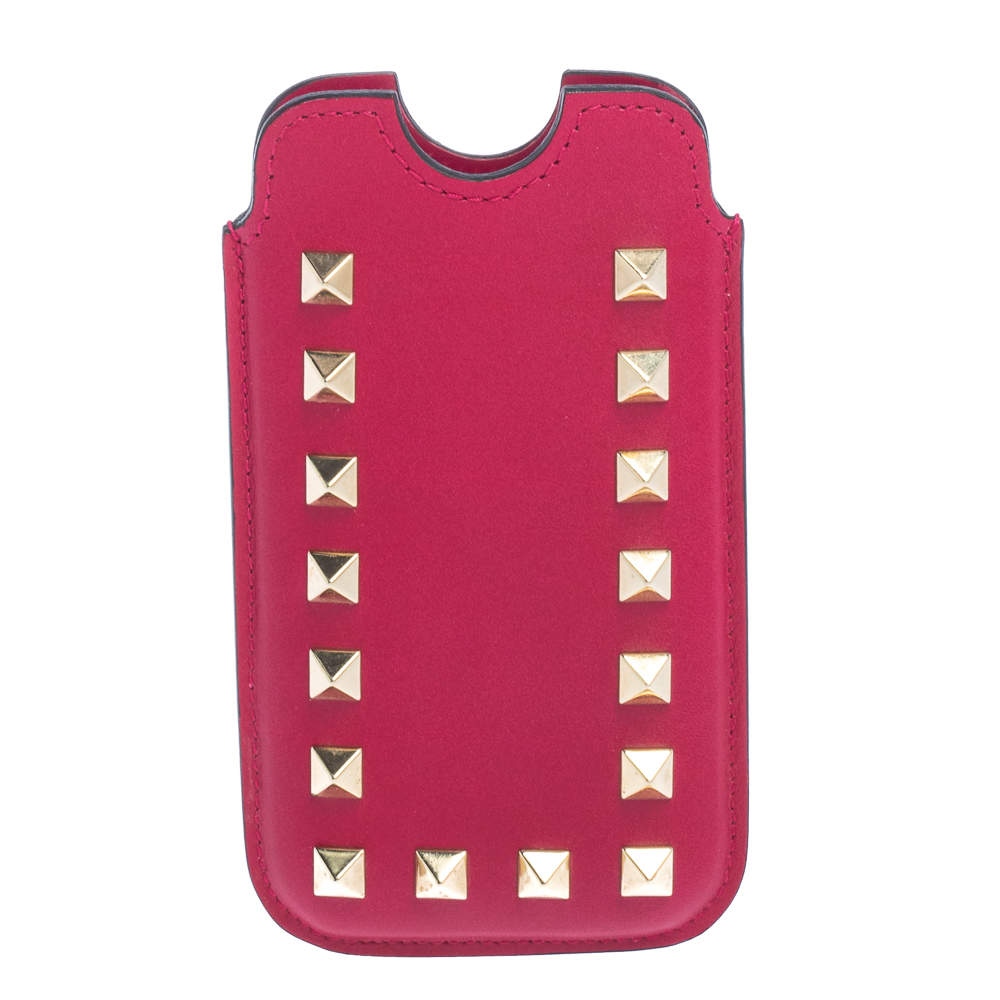 Pre Owned Valentino Fuchsia Leather Rockstud iPhone 5/5S Case