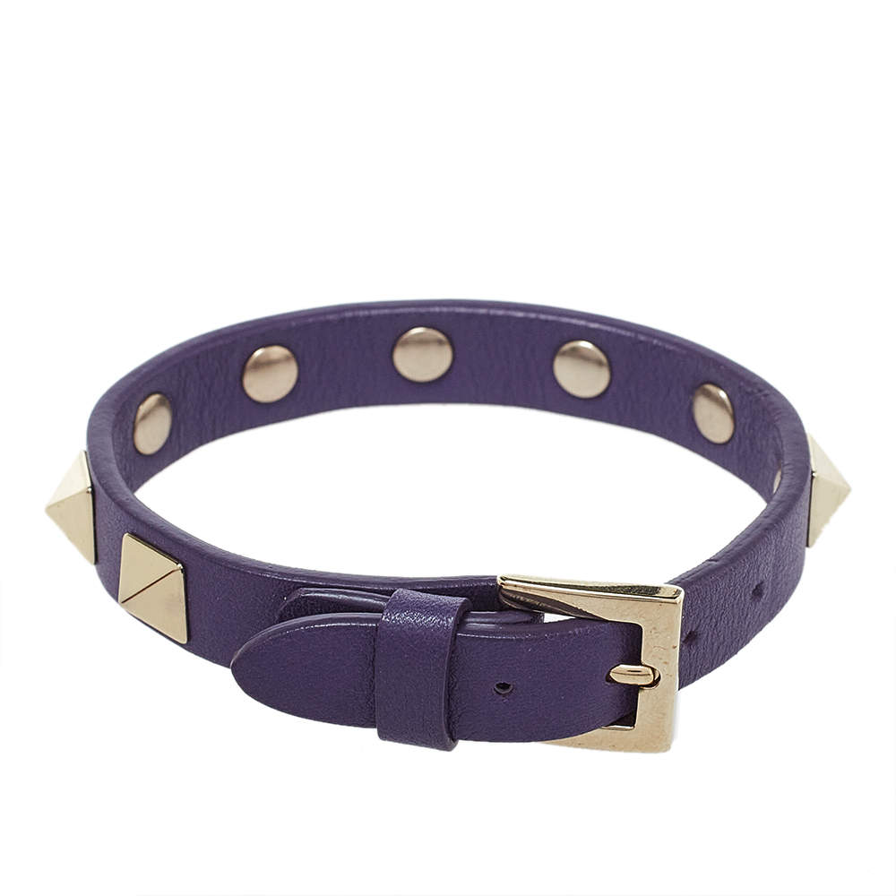 Pre Owned Valentino Purple Leather Rockstud Wrap Bracelet