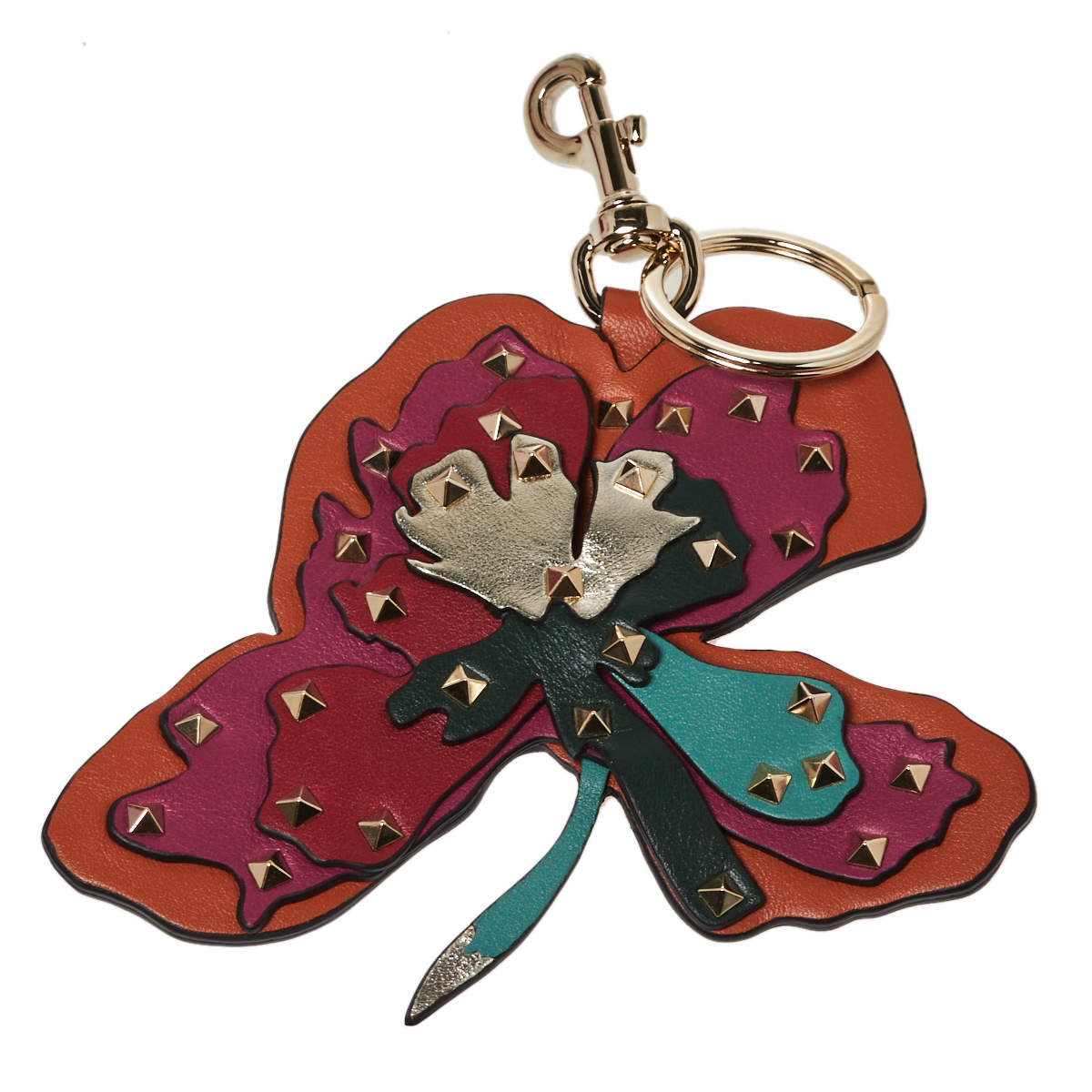 Valentino Multicolor Tropical Flower Studded Leather Keyring / Bag Charm
