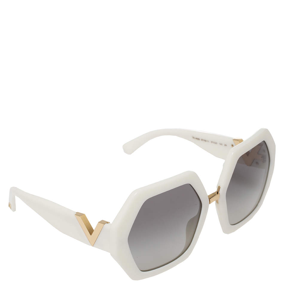 Pre Owned Valentino White/Grey VA4053 Oversized Hexagon Sunglasses