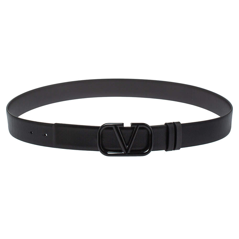 Valentino Black Leather V Logo Belt Size 90CM