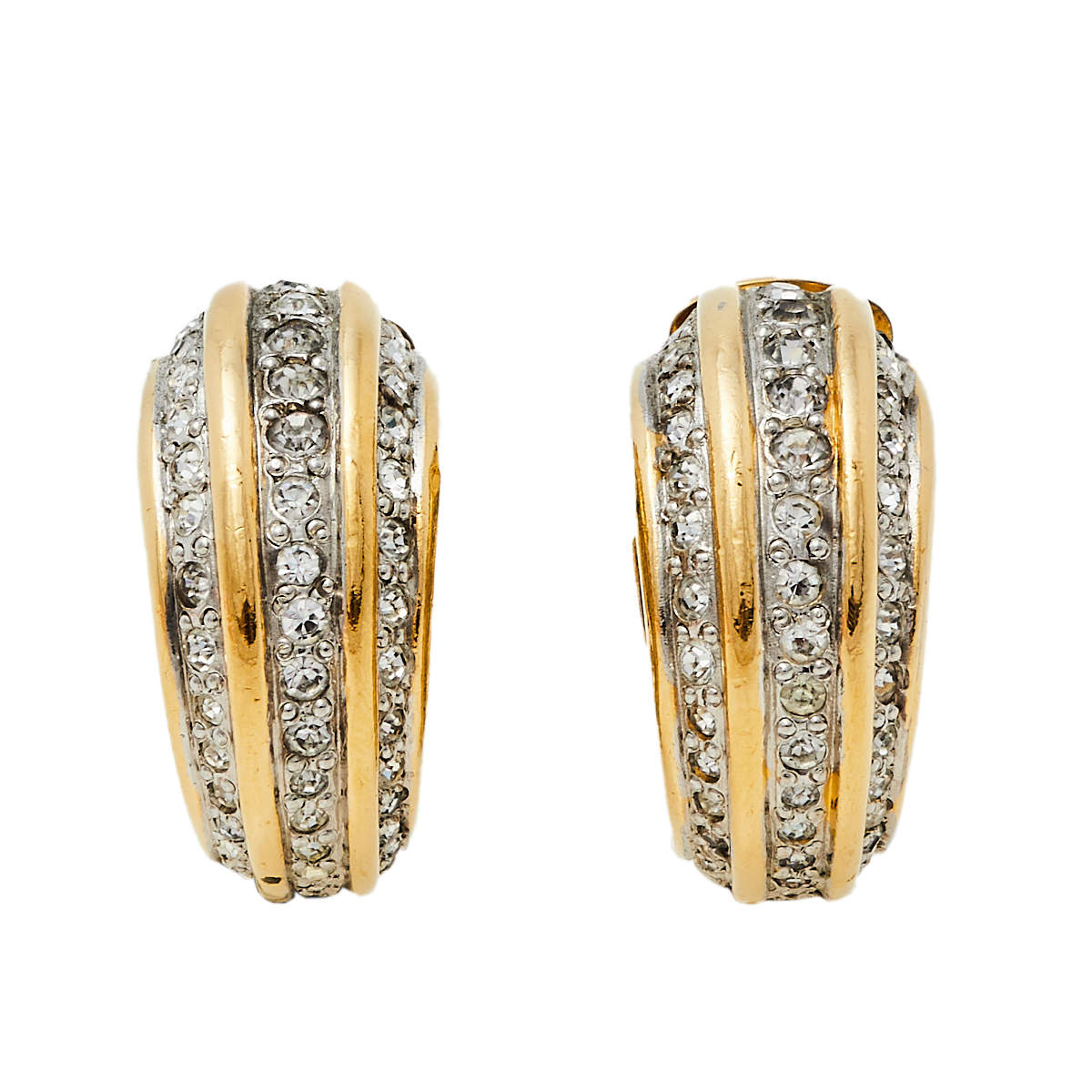 Pre Owned Valentino Crystal Gold Tone Clip On Earrings