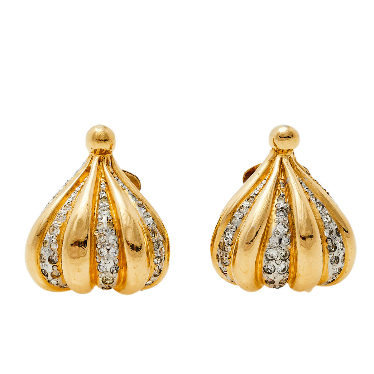 Valentino Crystal Gold Tone Clip On Earrings