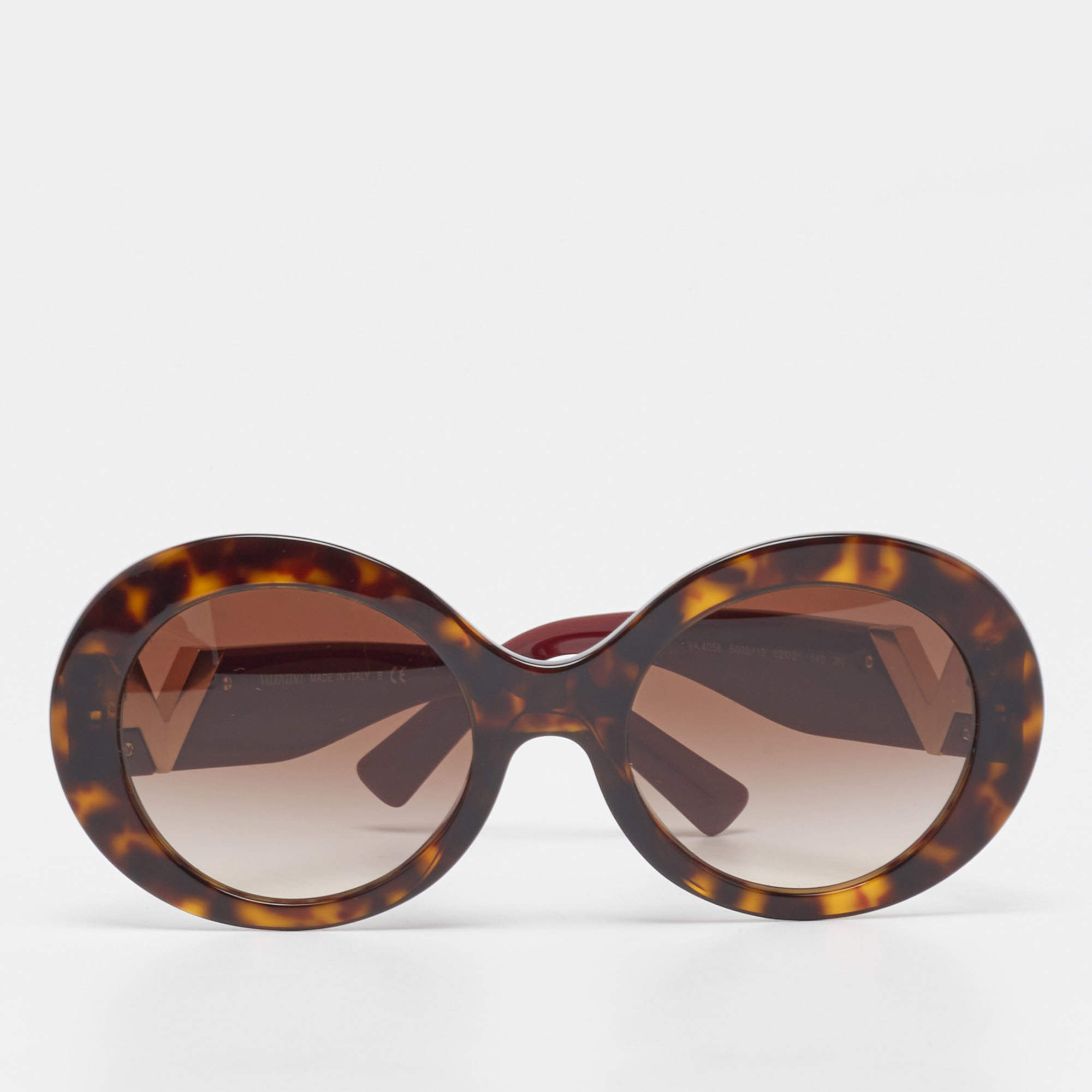 مملوكة مسبقًا Valentino Brown/Red Tortoise Print VA 4058 Round Sunglasses