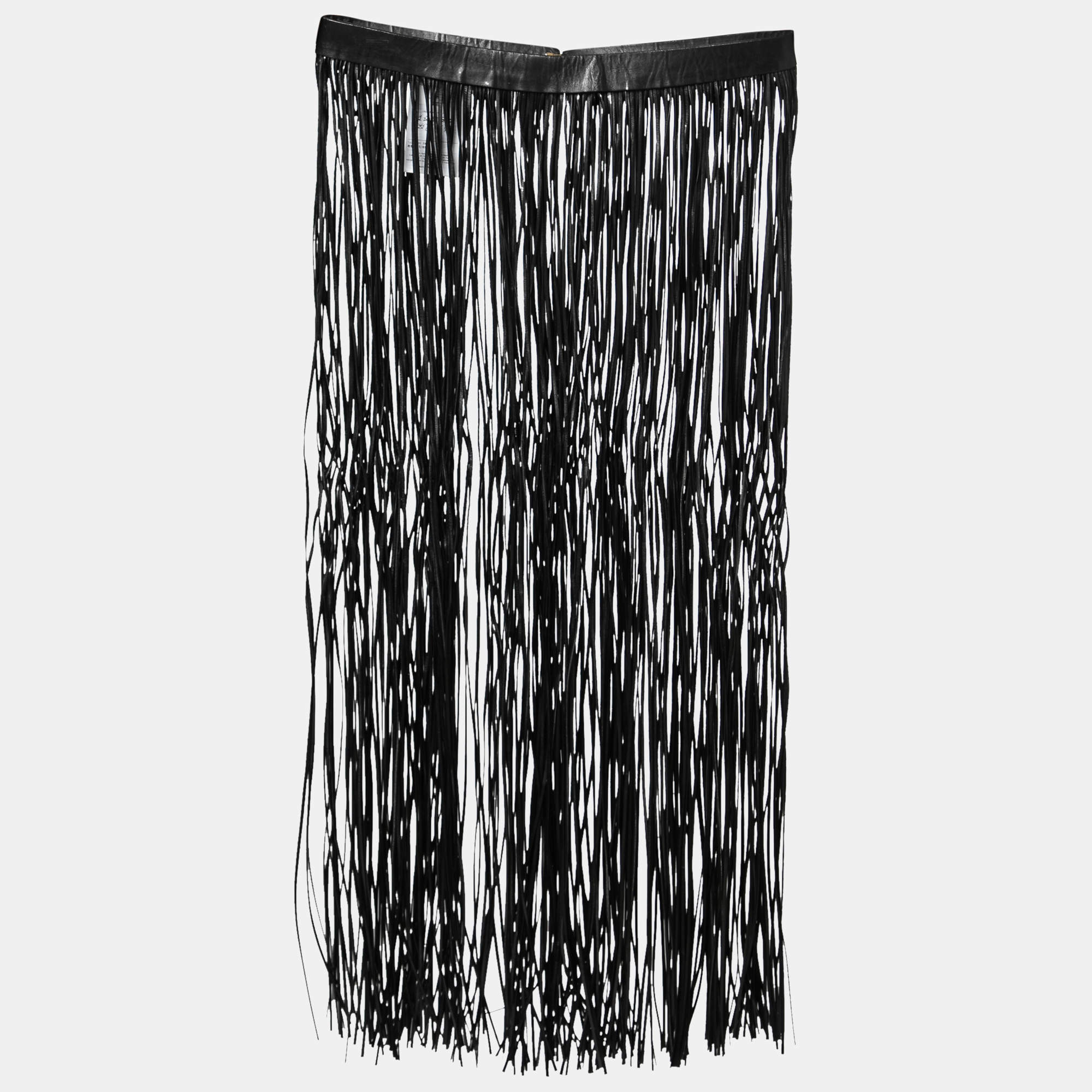 Pre Owned Valentino Black Fringed Leather Belt M