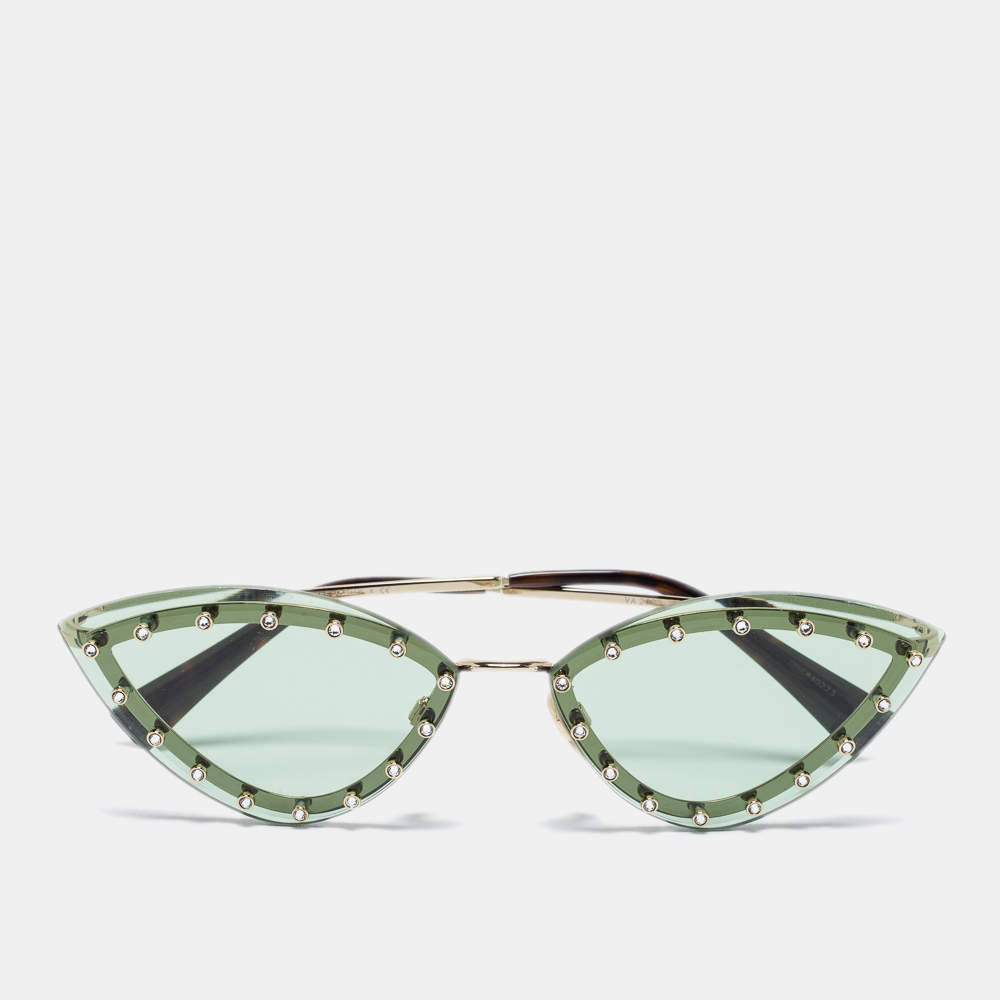 Pre Owned Valentino Green VA2033 Embellished Cat Eye Sunglasses