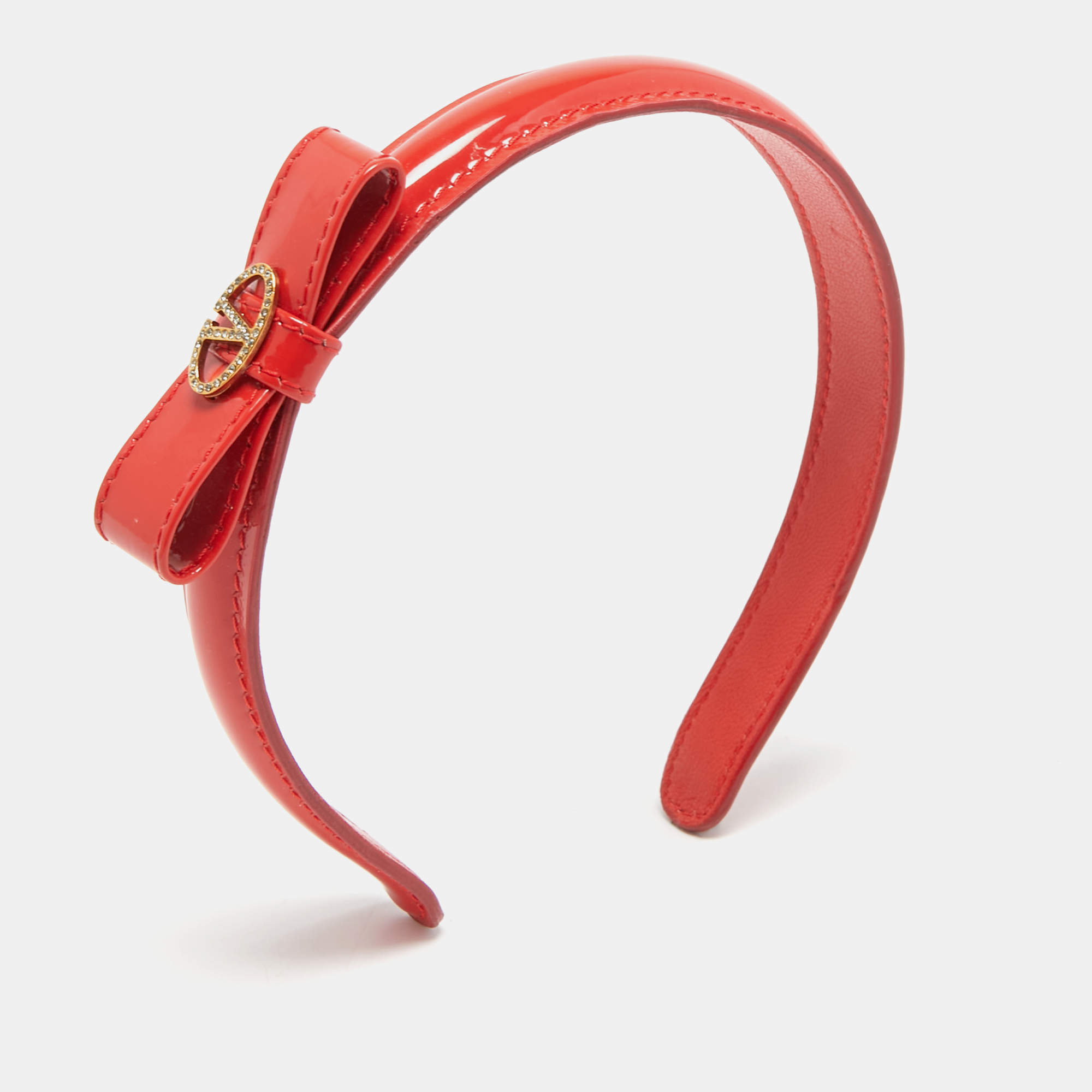 Pre Owned Valentino Red Leather Bow Headband