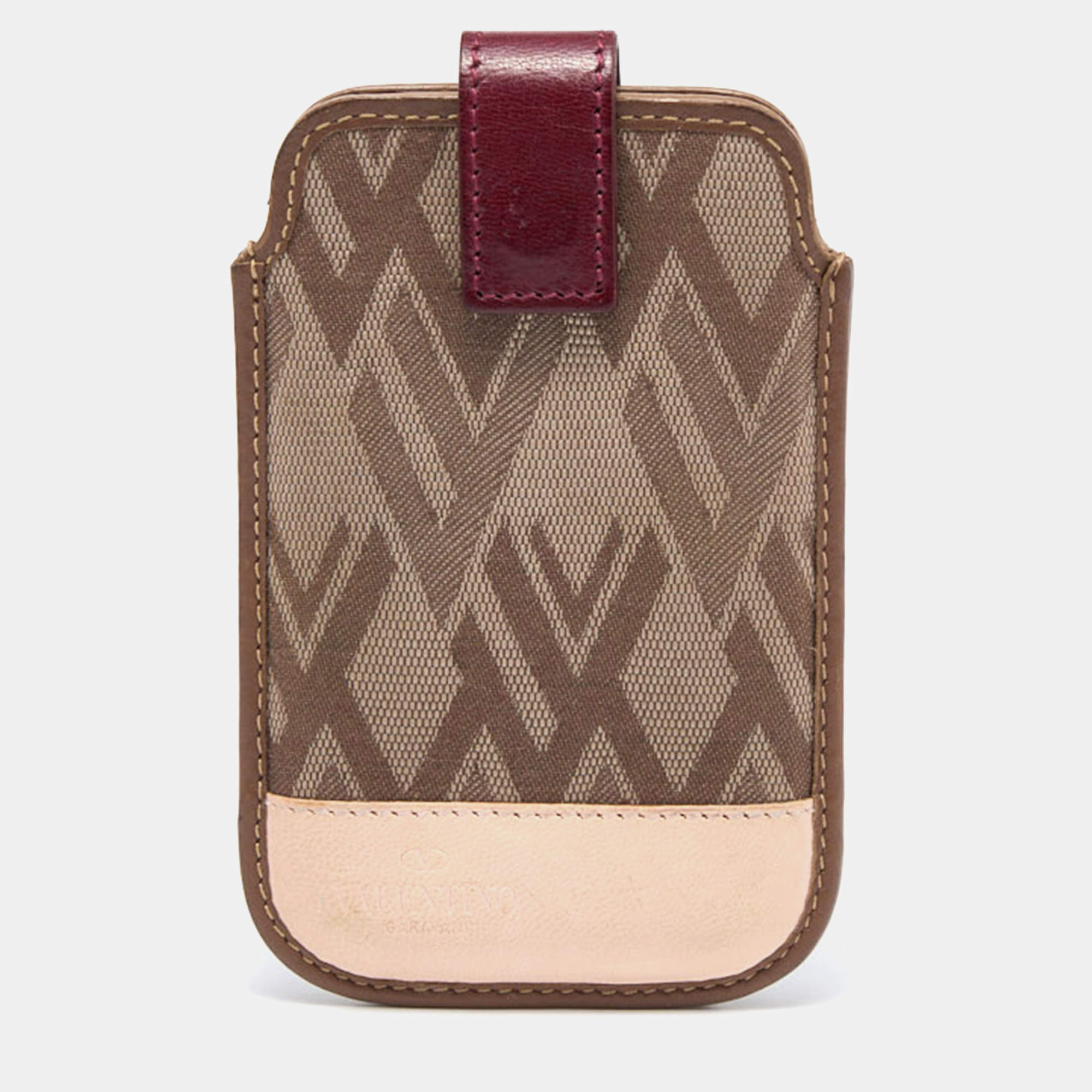 Valentino Tricolor V Print Fabric and Leather Flap Phone Cover