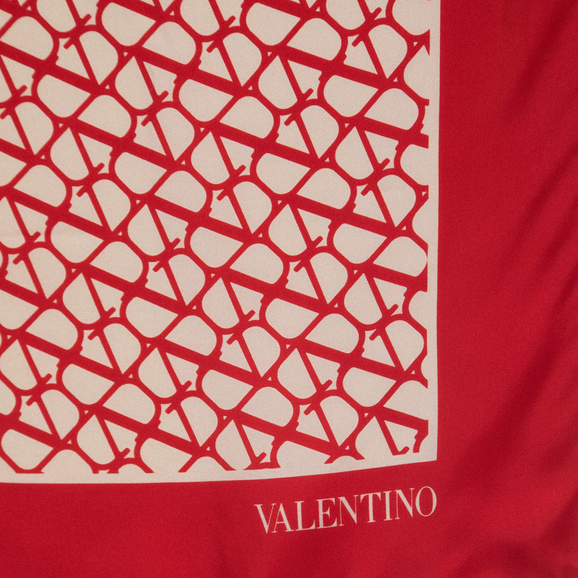 Valentino Red/ White V Logo Printed Silk Scarf Valentino