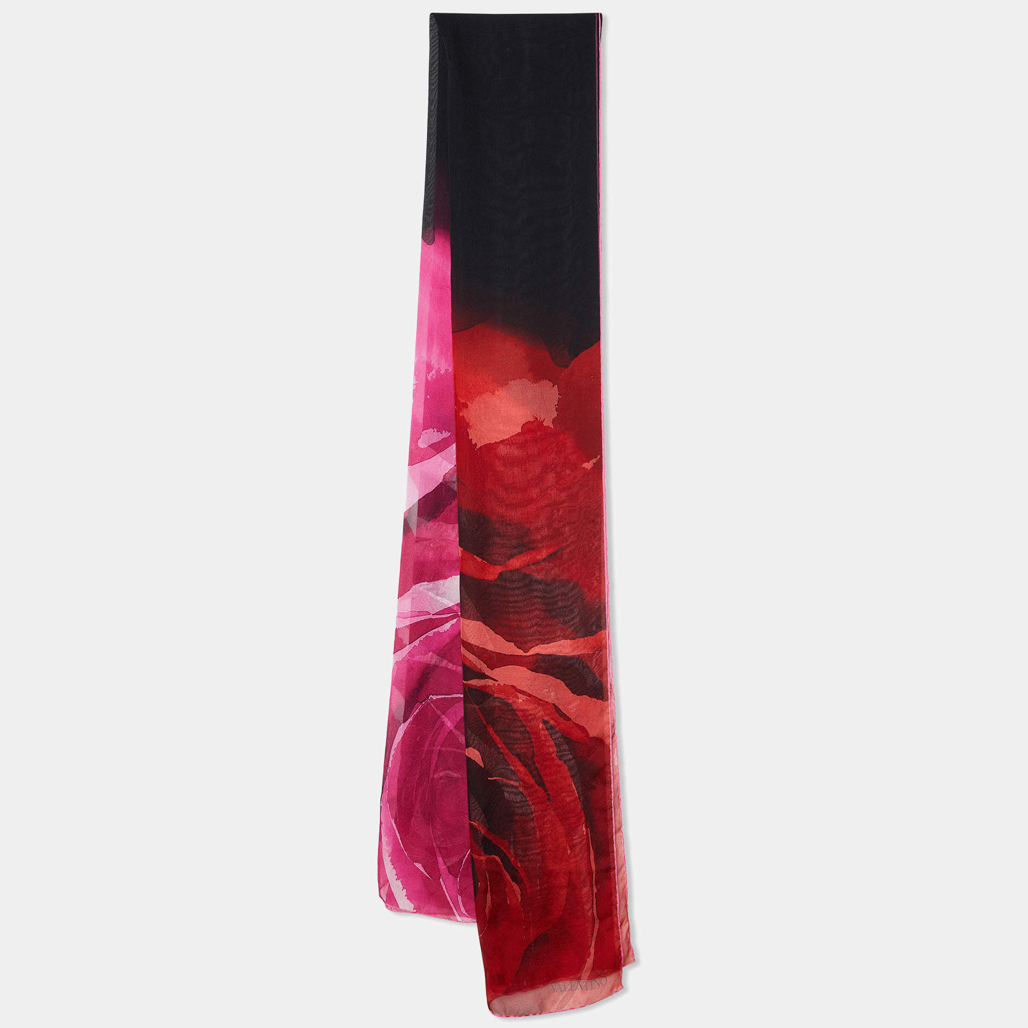 مملوكة مسبقًا Valentino Multicolor Rose Printed Silk Scarf
