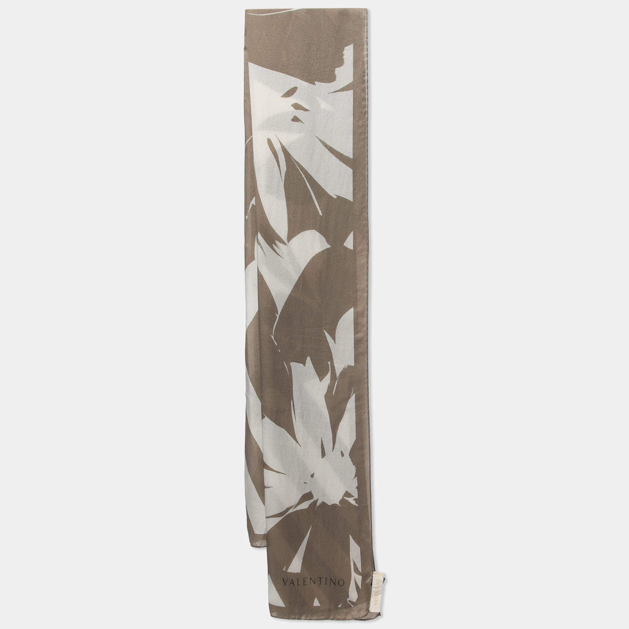 Pre Owned Valentino Olive Green Printed Silk Stole