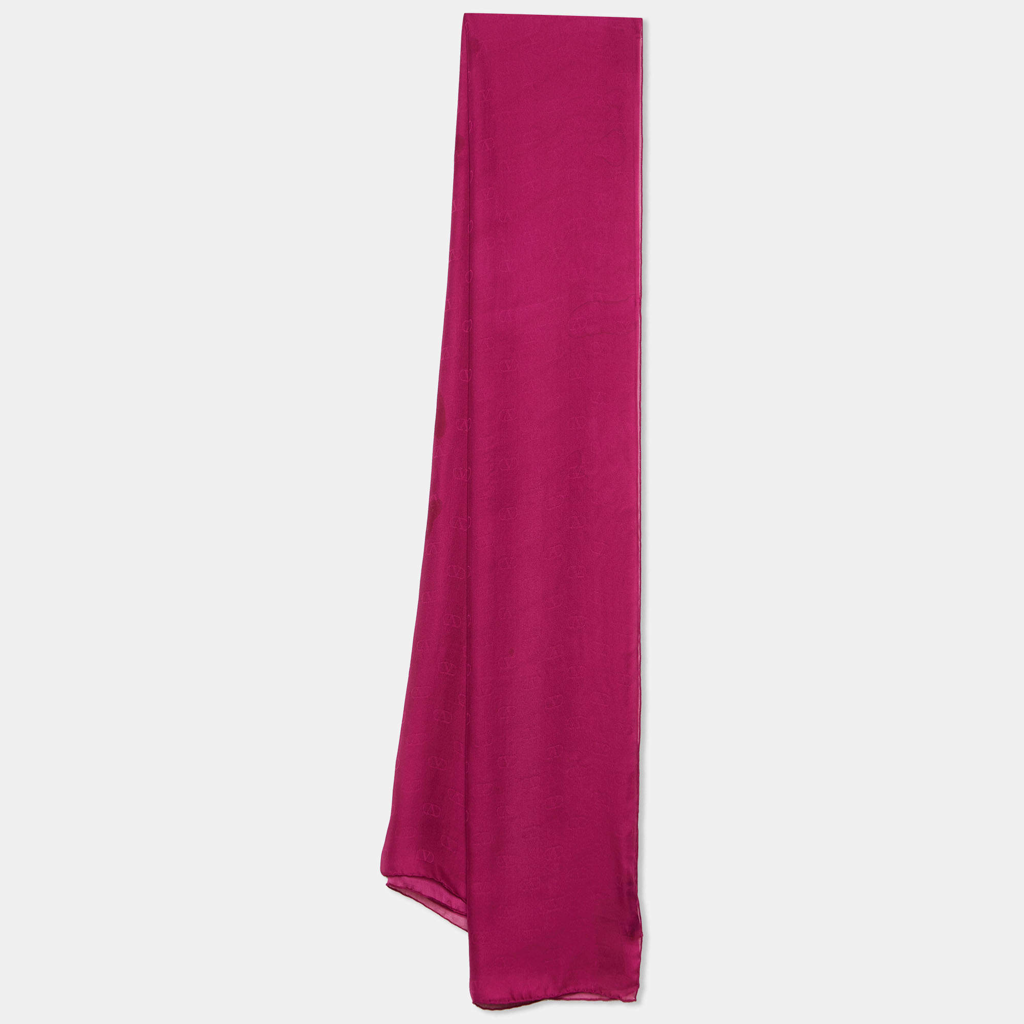 Pre Owned Valentino Dark Pink Vlogo Silk Chiffon Scarf