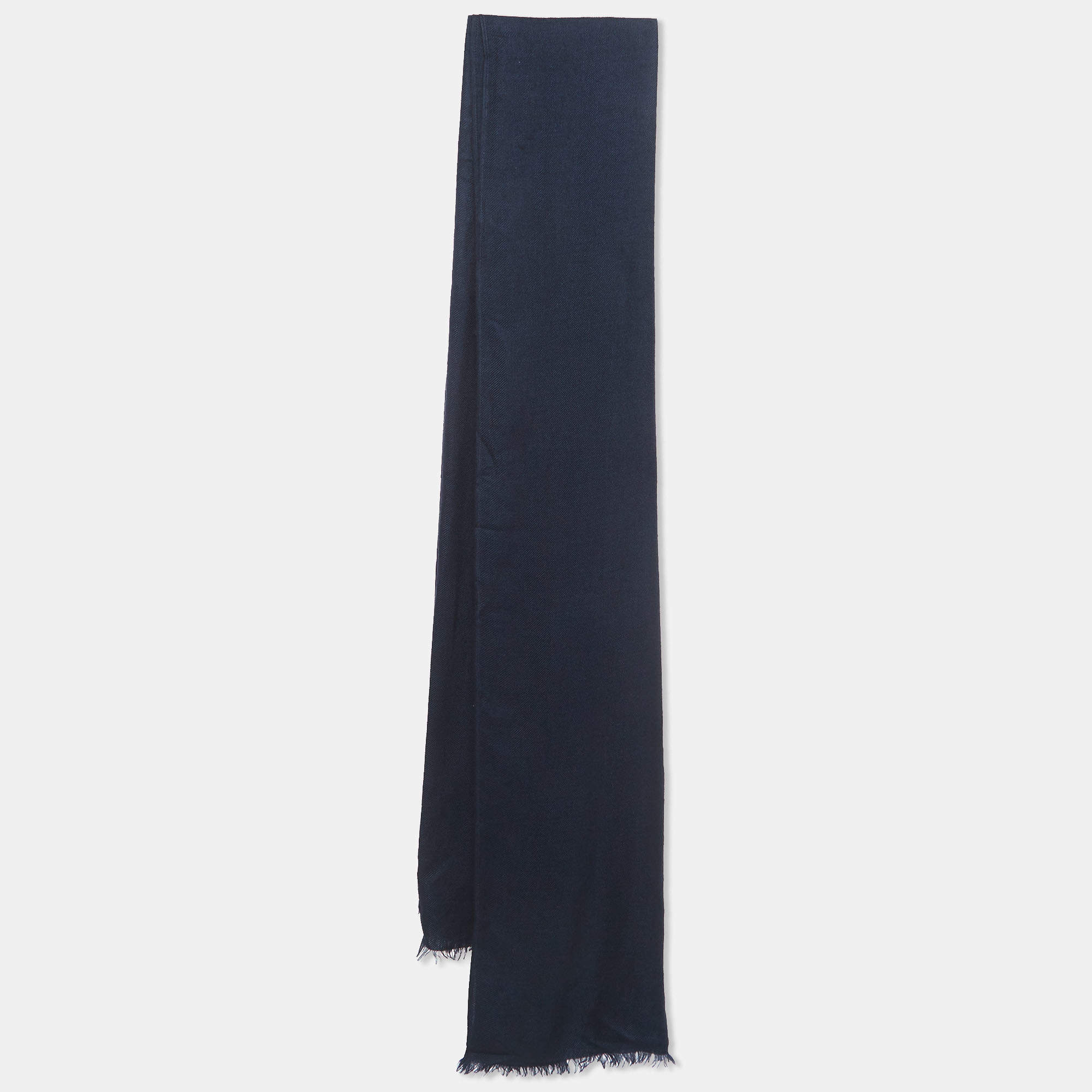Pre Owned Valentino Miss V Vintage Navy Blue Cashmere and Silk Scarf