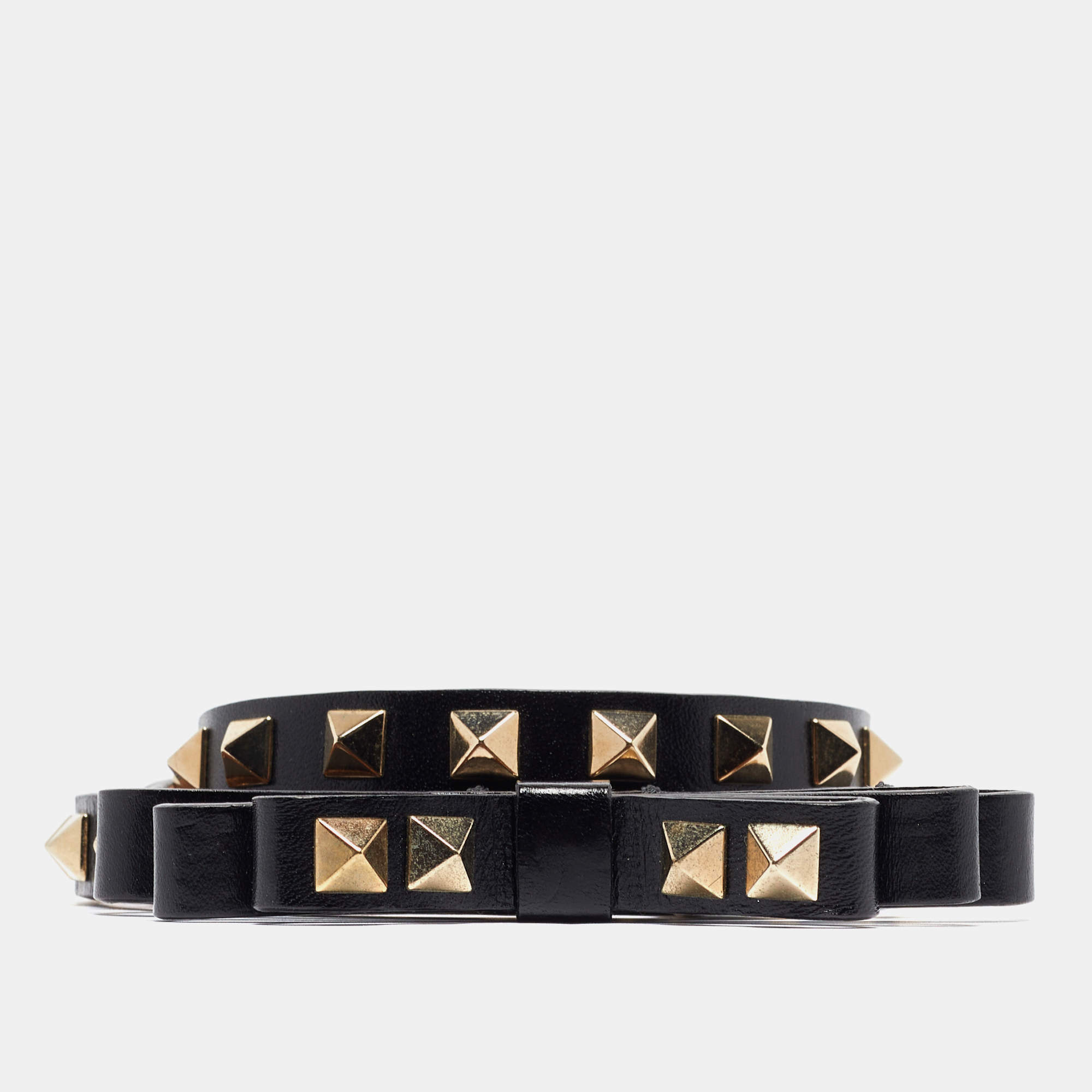 Pre Owned Valentino Black Leather Rockstud Bow Slim Waist Belt 85