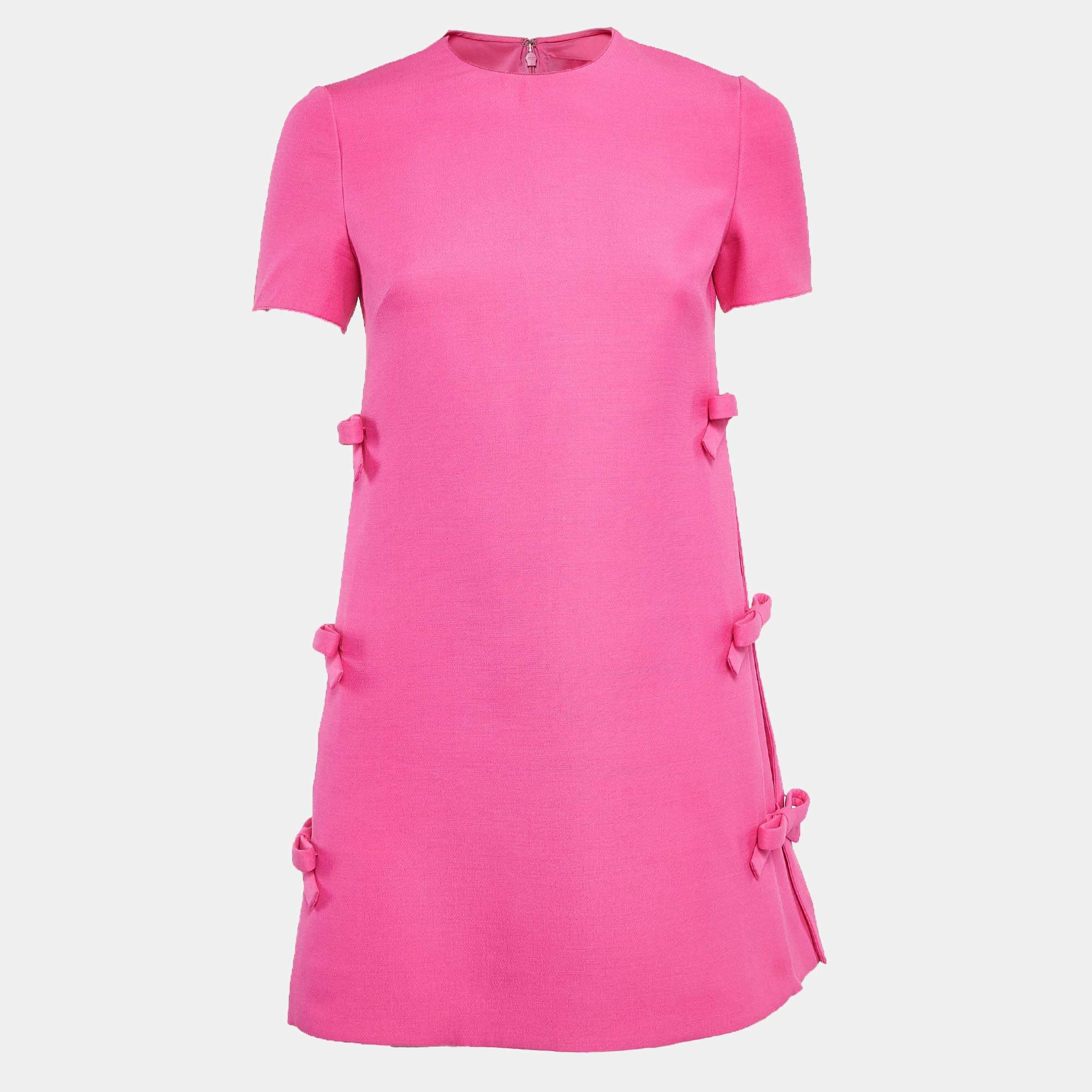 Pre Owned Valentino Pink Crepe Couture Bow Detail Short Dress S