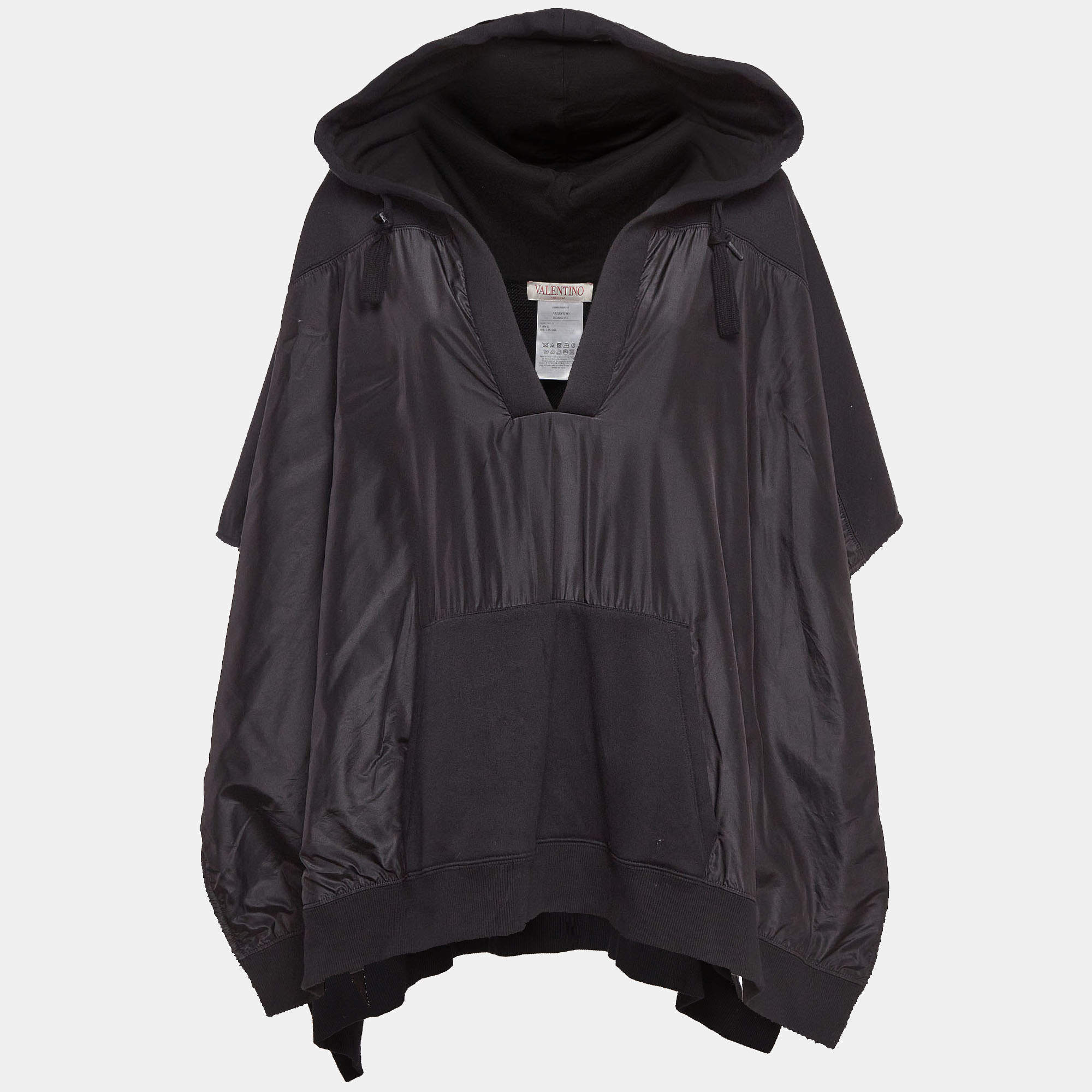 Valentino Black Jersey and Washed Taffetas Cape Sweatshirt L