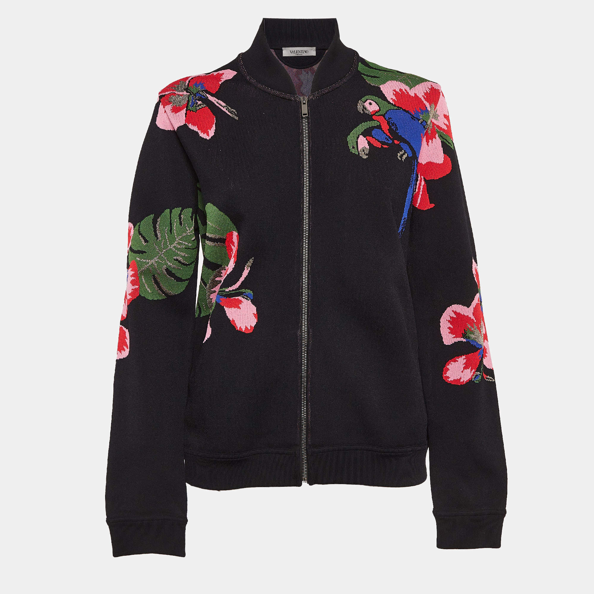 Valentino Black Tropical Intarsia Knitted Bomber Jacket L