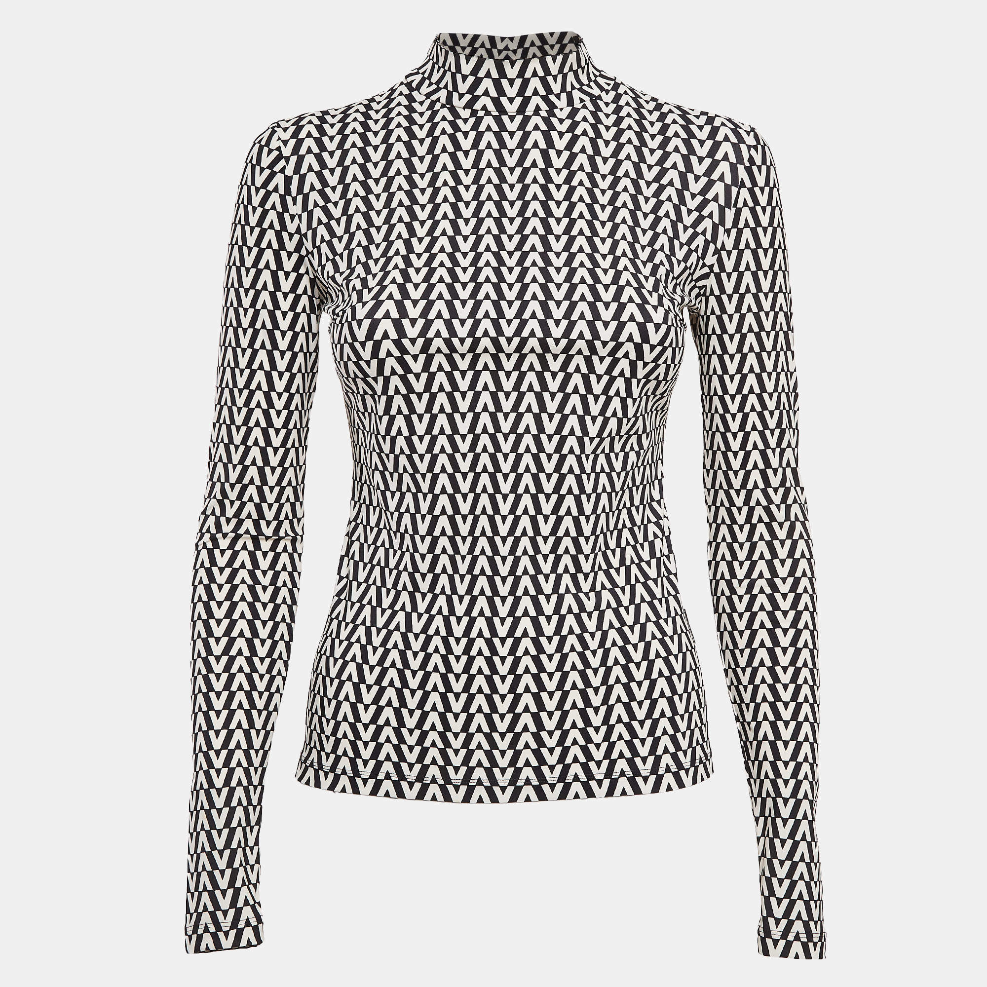 Pre Owned Valentino Black/White V Optical Print Jersey Top XS