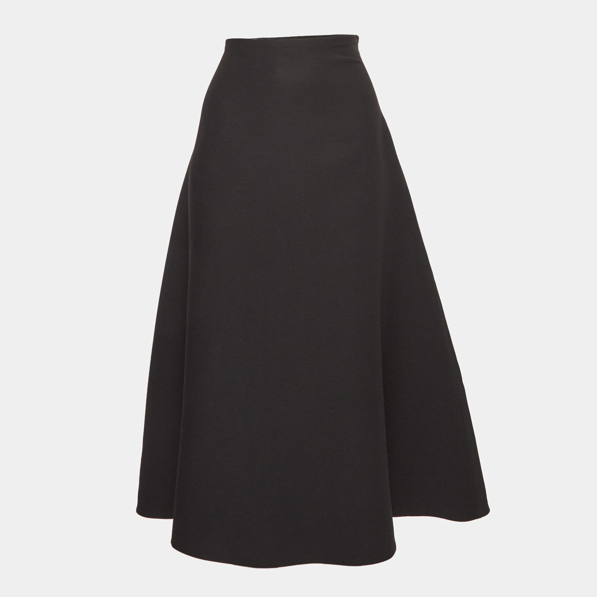 Pre Owned Valentino Black Virgin Wool & Silk Midi Skirt M