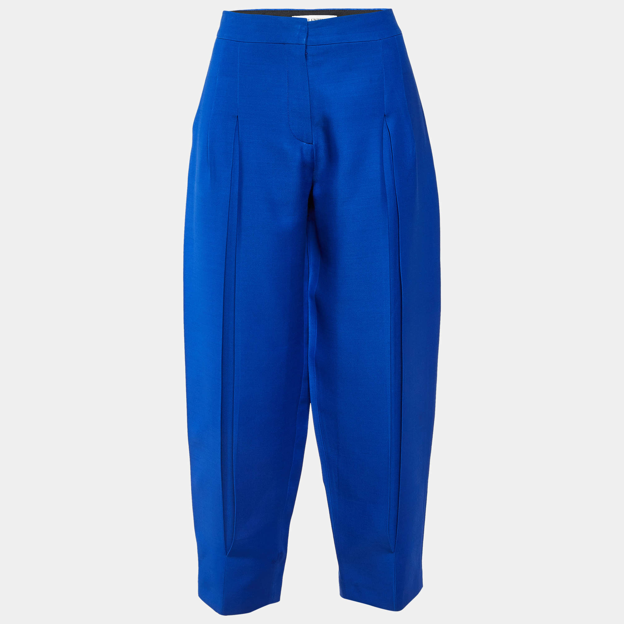 مملوكة مسبقًا Valentino Blue Wool & Silk Pleated Tapered Trousers M
