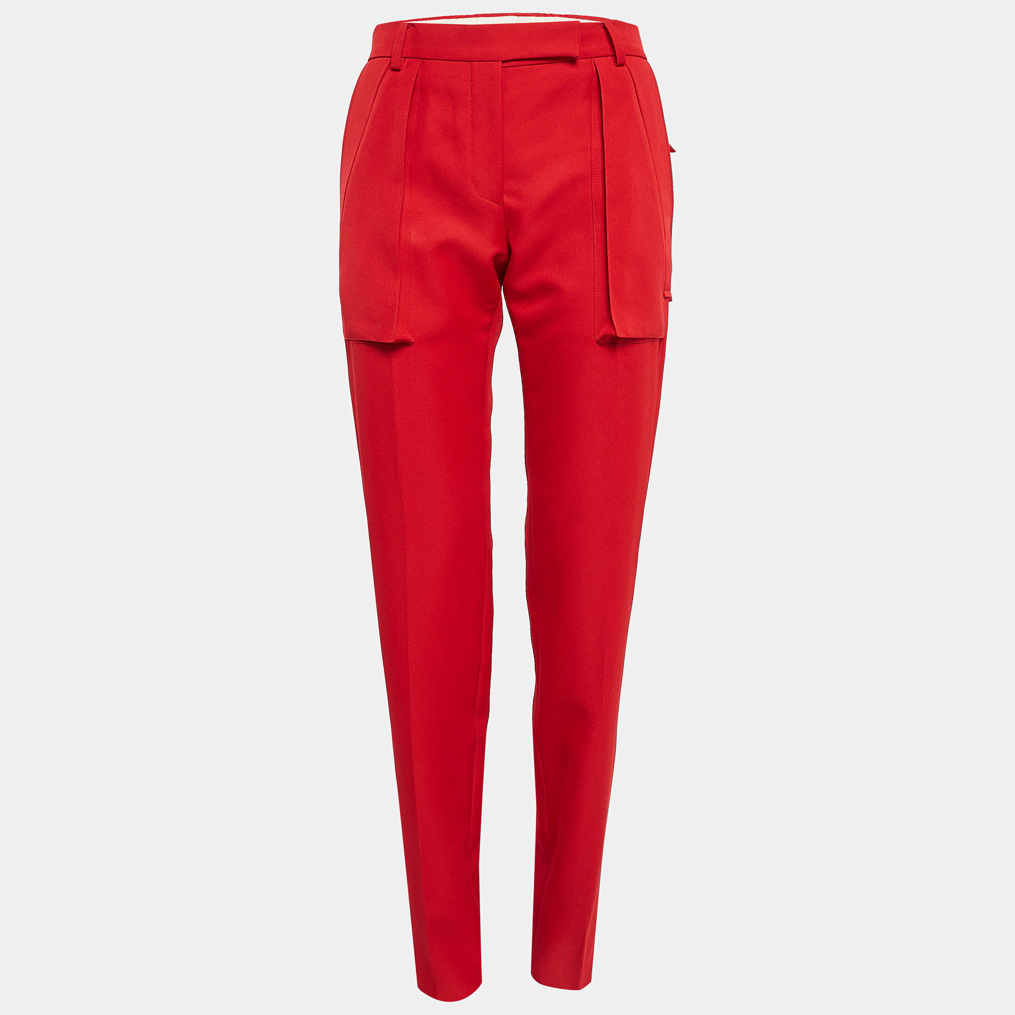 Pre Owned Valentino Red Gabardine Straight-Leg Trousers S